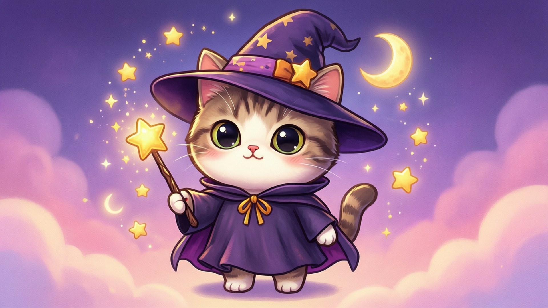 Mèo phù thủy dễ thương Hình nền