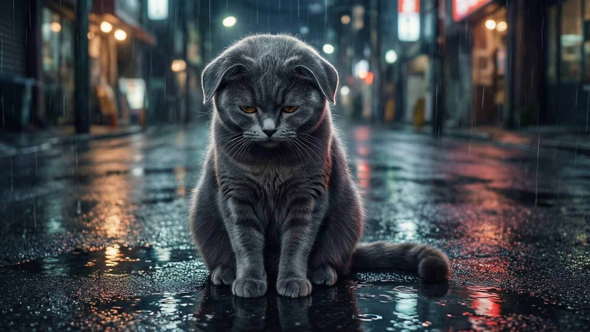 Mèo trên phố mưa Hình nền
