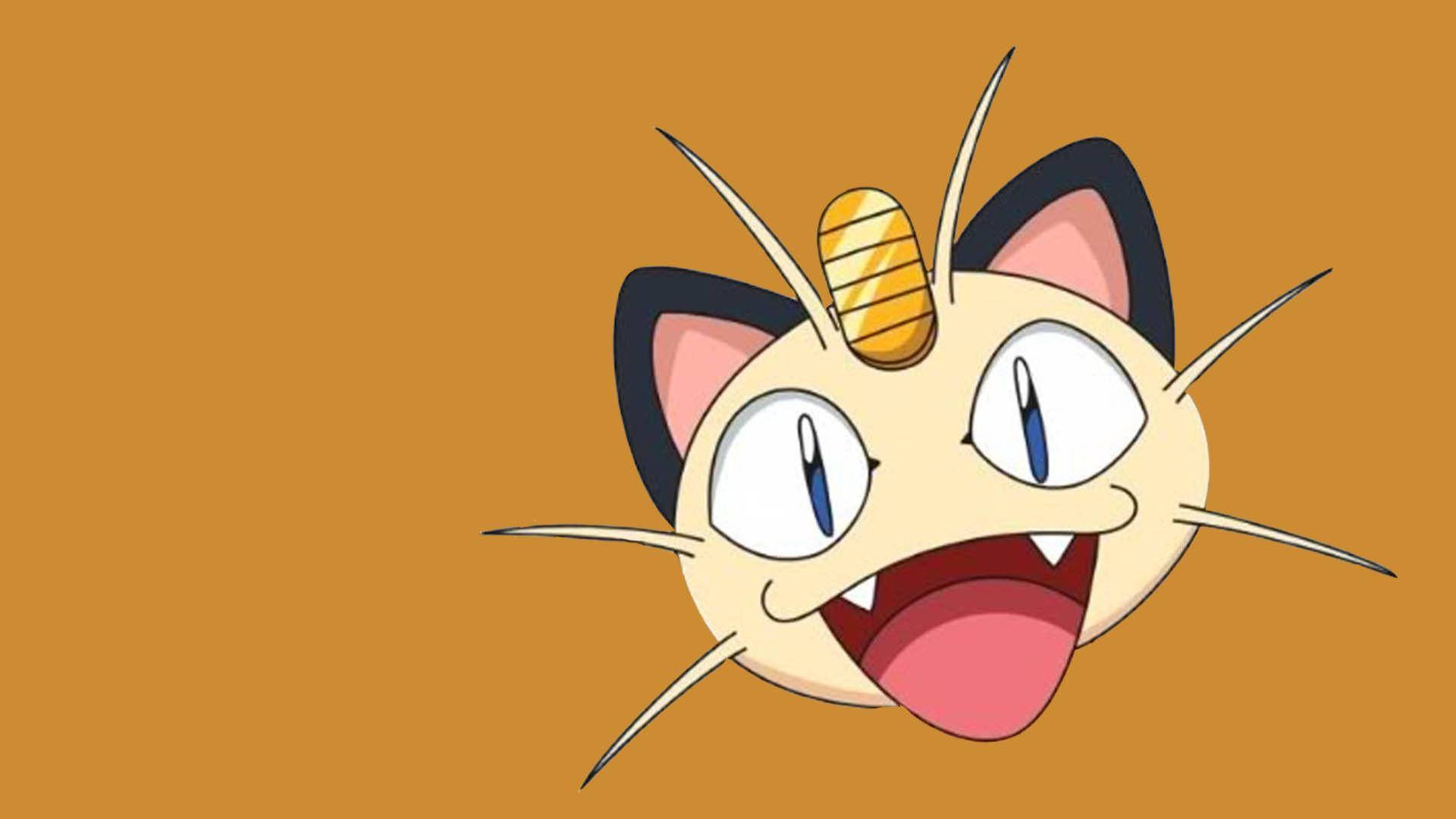 Meowth mỉm cười với phông nền cam Hình nền