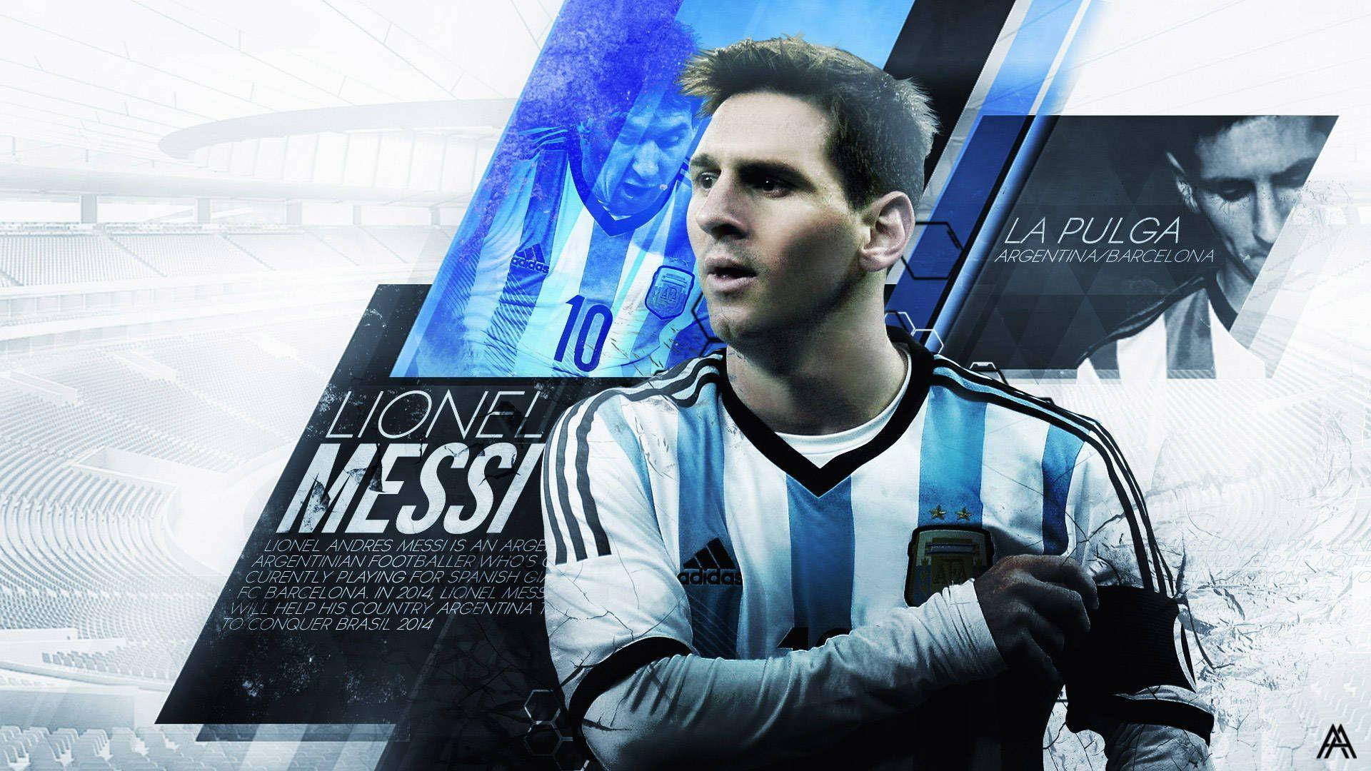 Hình nền nghệ thuật Lionel Messi La Pulga trên nền đồ họa xanh