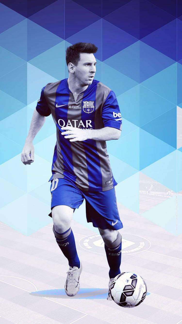 Hình nền nghệ thuật Lionel Messi trên nền các khối lập phương hình học màu xanh
