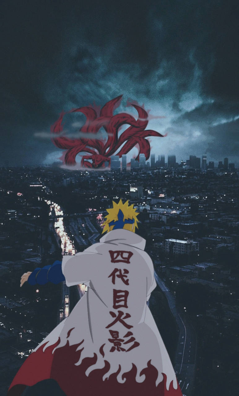 Minato Đối Đầu Cửu Vĩ Aesthetic Naruto Hình nền