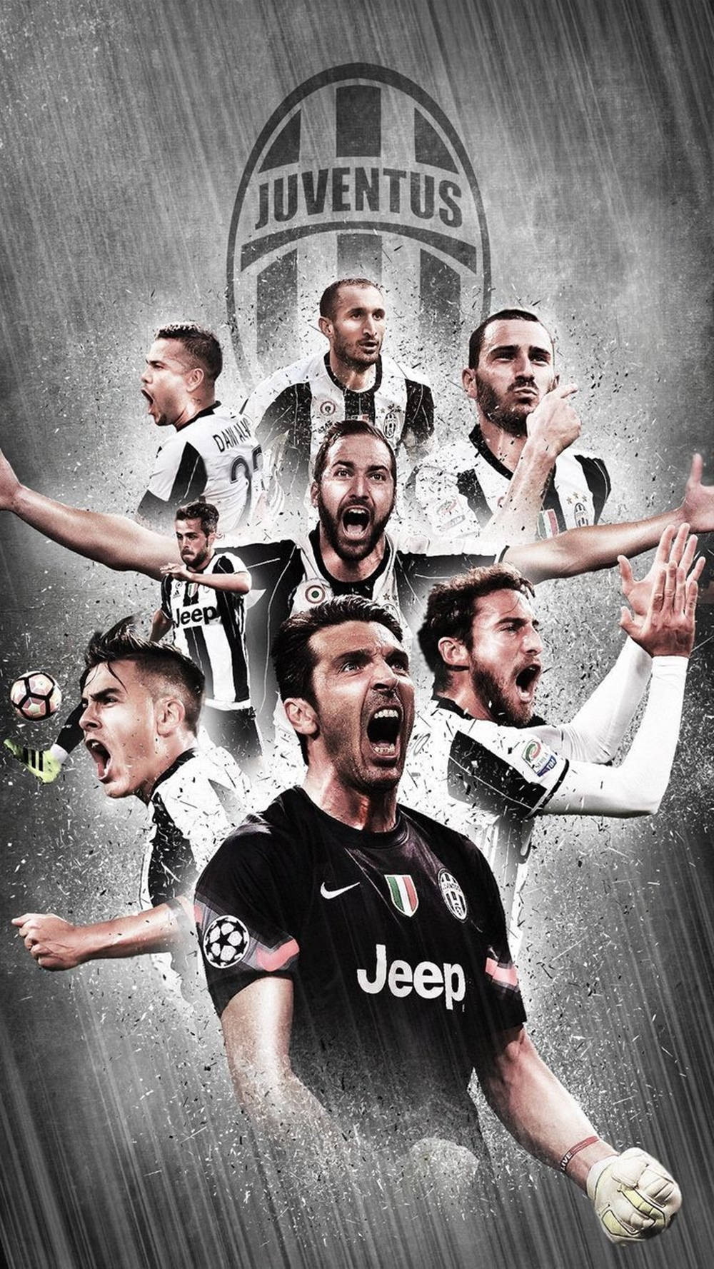 Minh họa các cầu thủ bóng đá Juventus đang gầm vang Hình nền