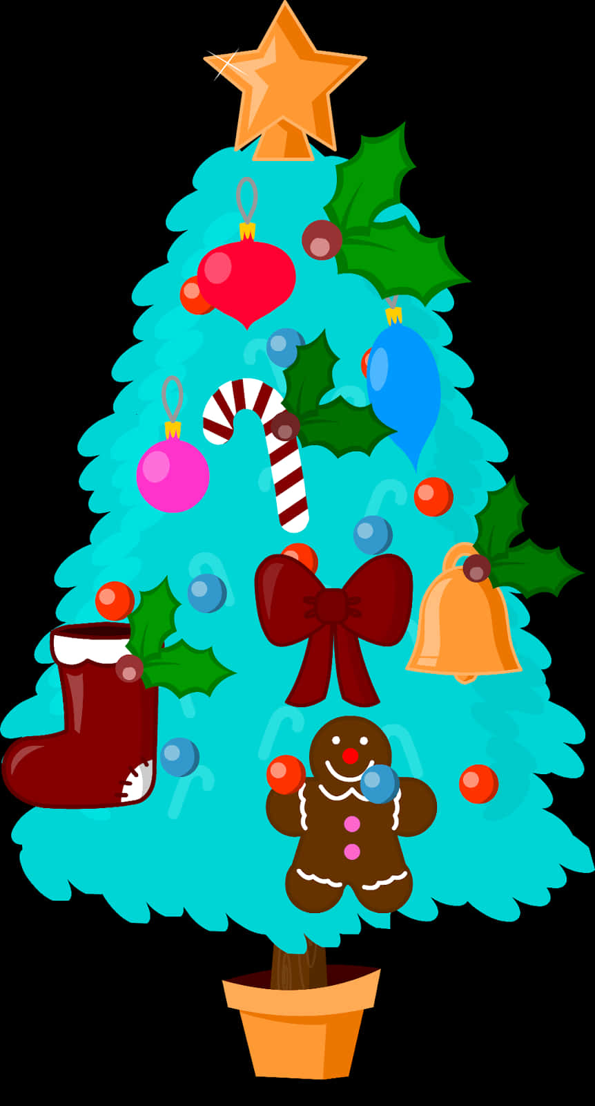 Minh họa hoạt hình cây thông Noel đầy màu sắc Hình nền