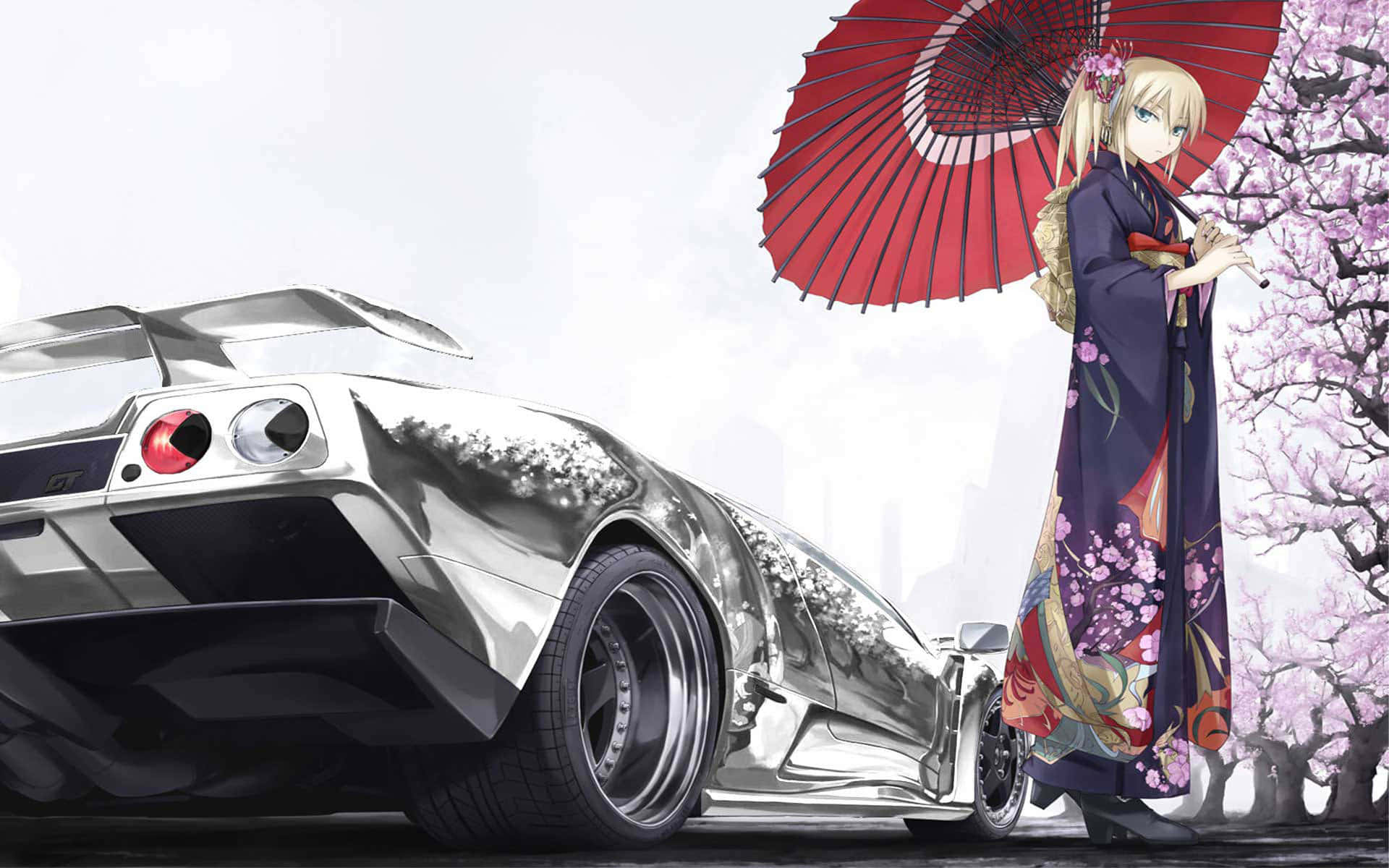Minh họa phong cách Anime về một chiếc xe cổ điển Hình nền