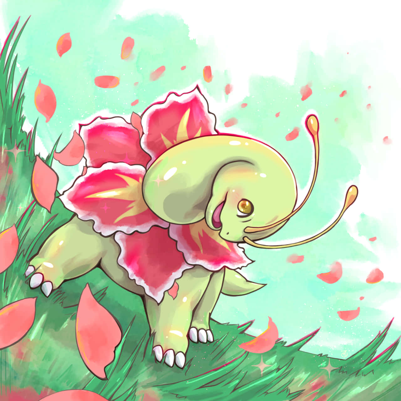 Minh họa Pokemon Meganium trong ngày gió Hình nền