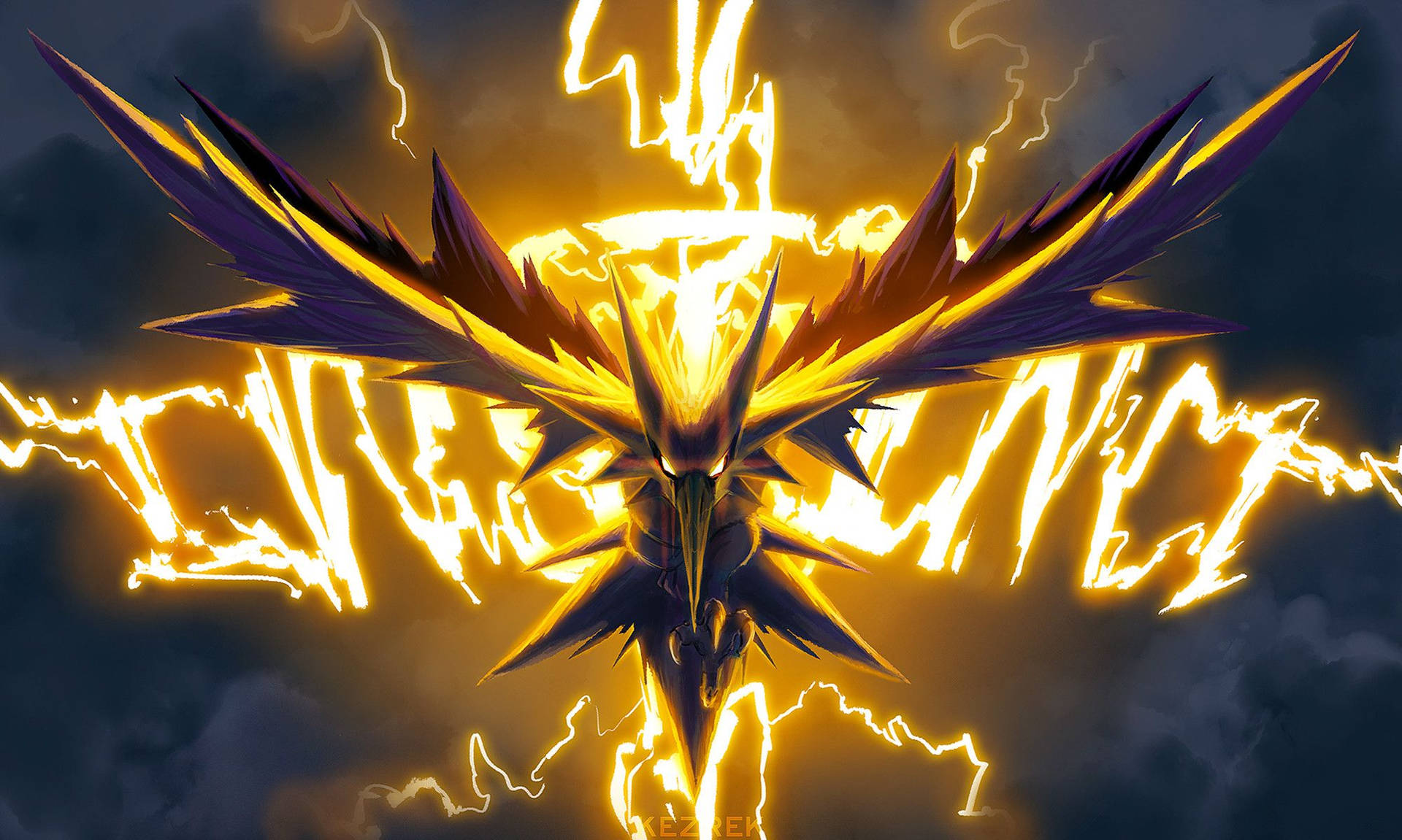 Pokemon chim sấm sét tiến hóa bay trên bầu trời.