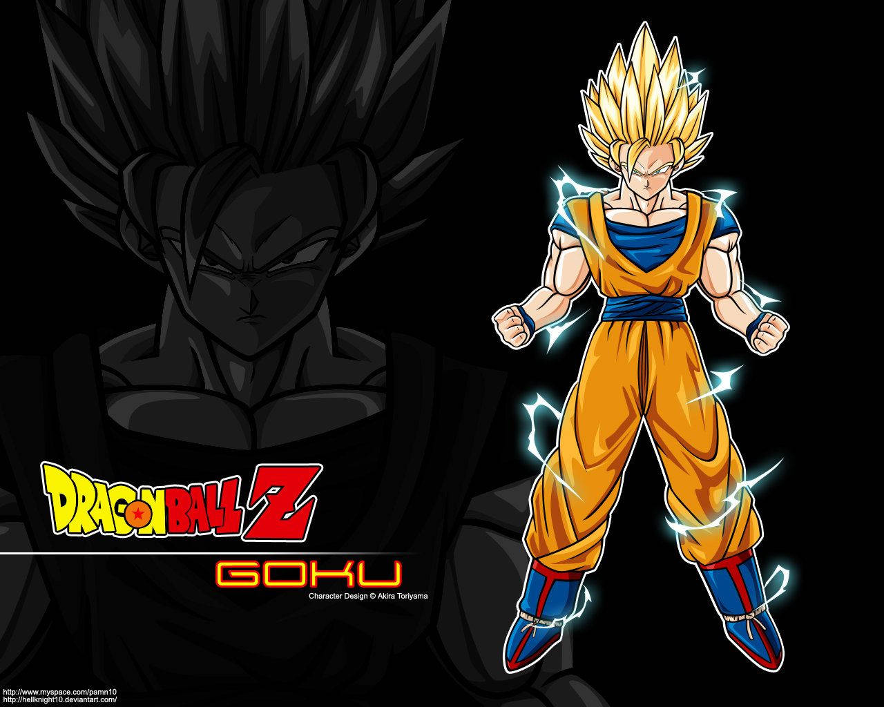 Hình nền Goku trong biến hình Super Saiyan 2 trên nền đen.