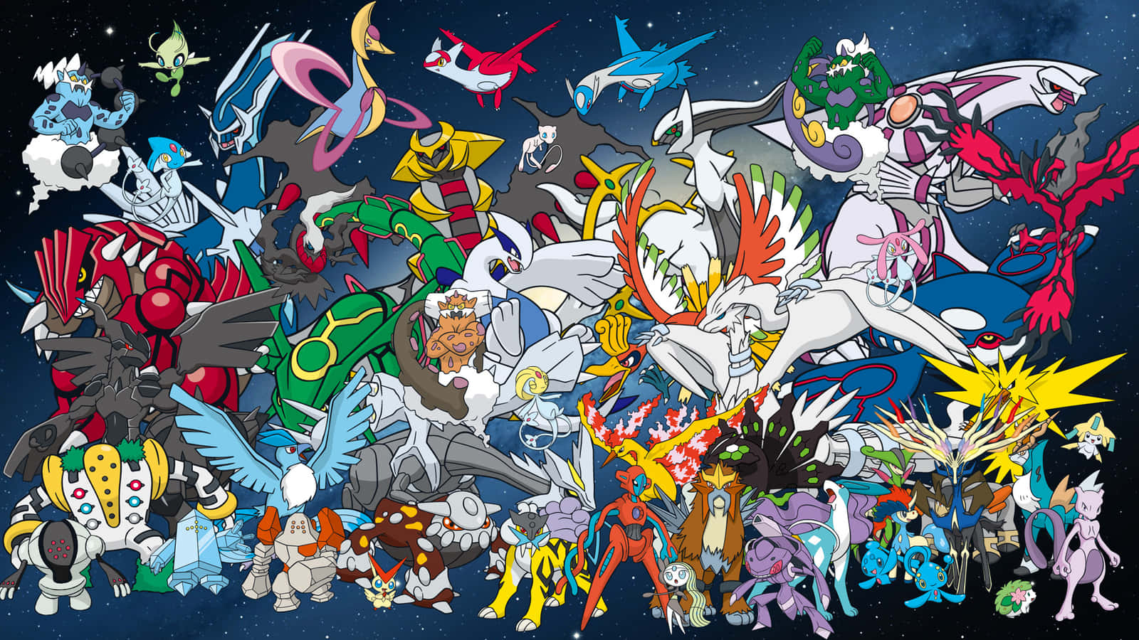 Mọi Pokémon Huyền Thoại Trên Nền Sao Hình nền