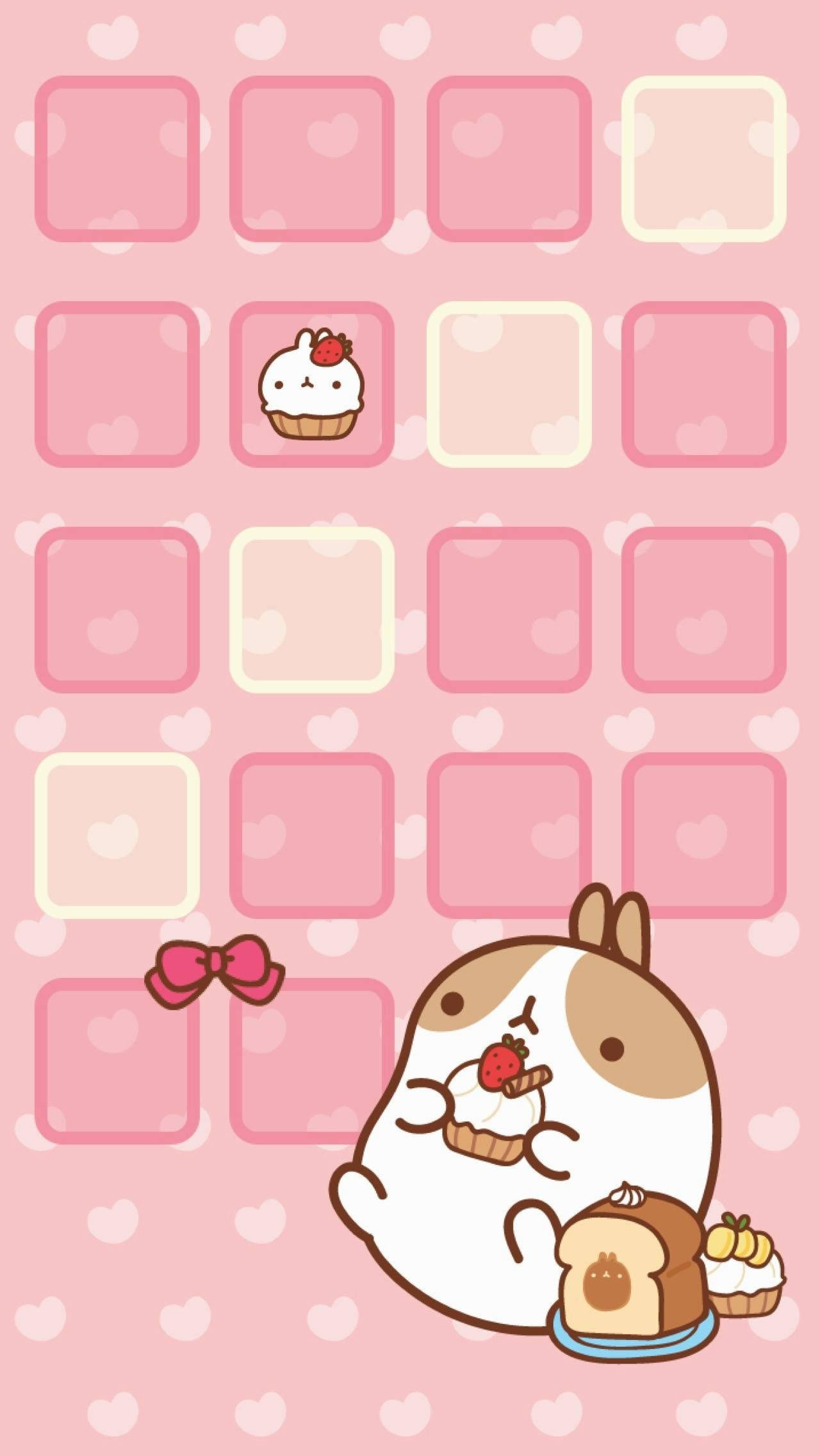 Molang Ăn Trên Nền Hồng Dễ Thương Hình nền
