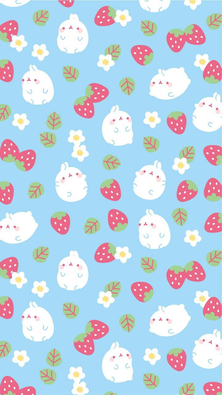 Hình nền bìa kawaii Molang và dâu tây.