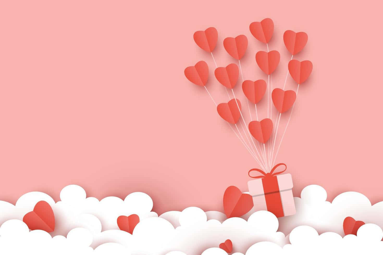 Món quà Valentine dễ thương với bóng bay hình trái tim - Vector Art Hình nền