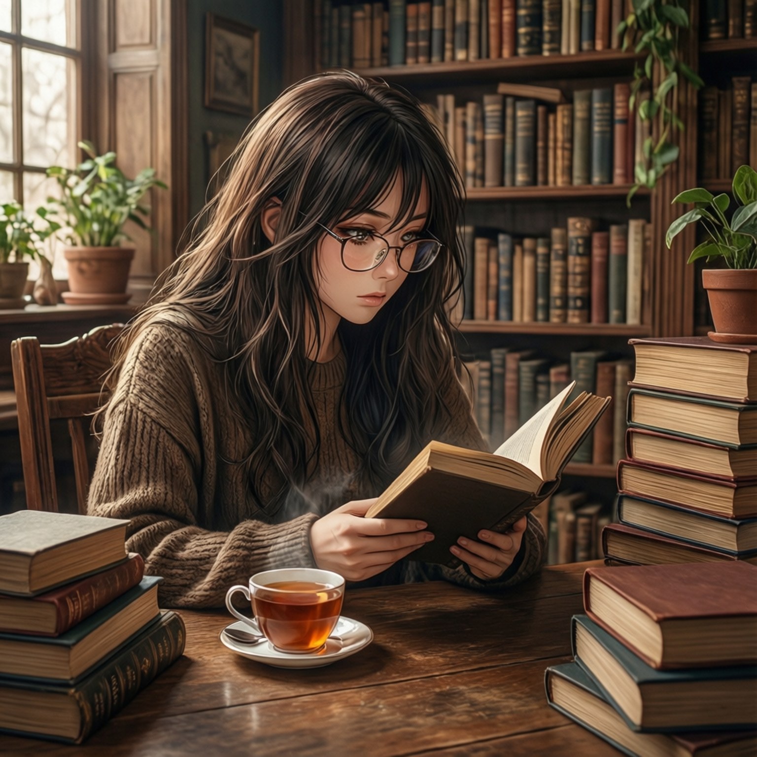 Monika Đọc Sách Trong Thư Viện Hình nền