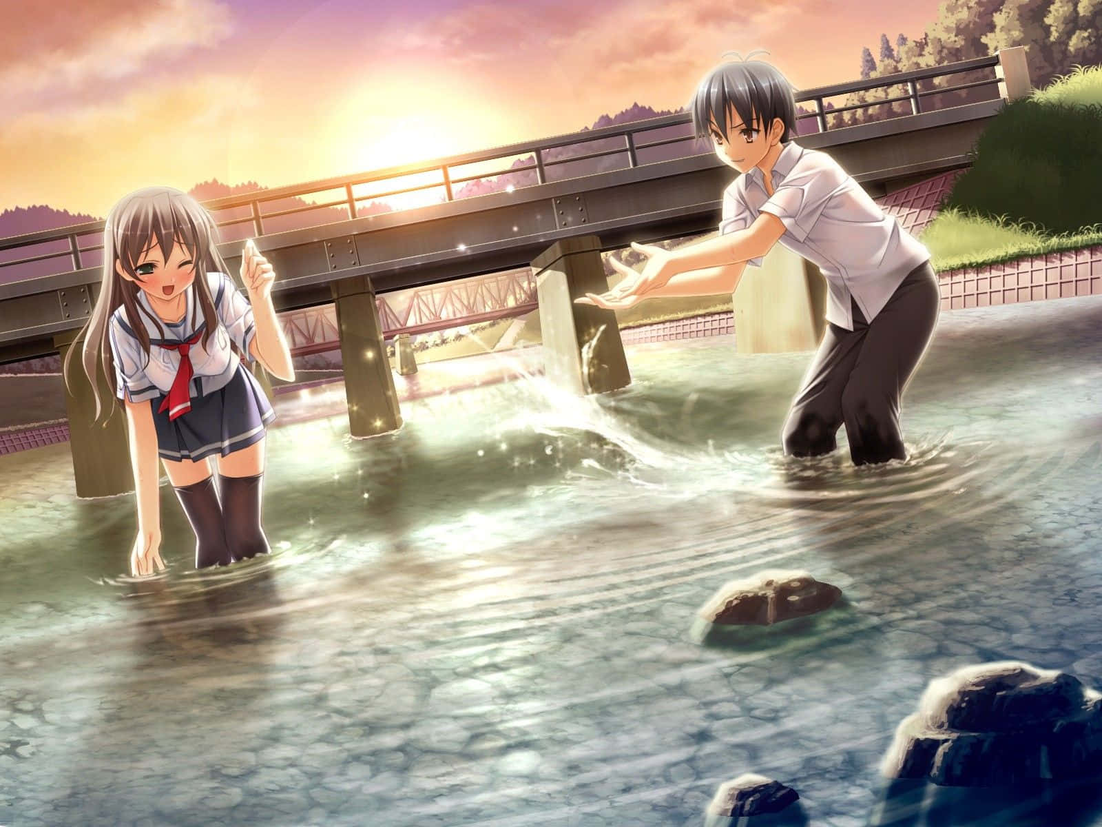 Một cặp đôi anime trẻ ôm nhau Hình nền