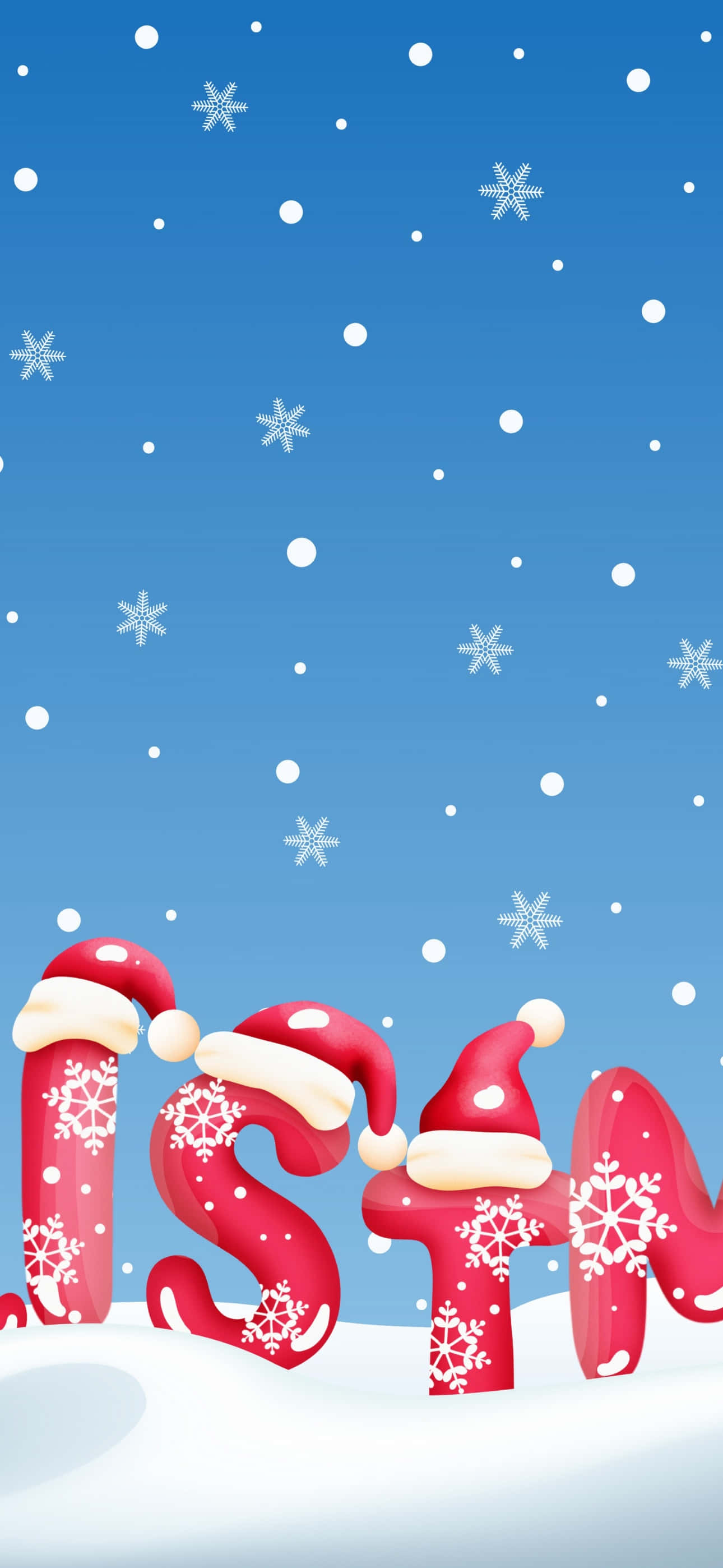 Một cây thông Noel với mũ ông già Noel và bông tuyết Hình nền