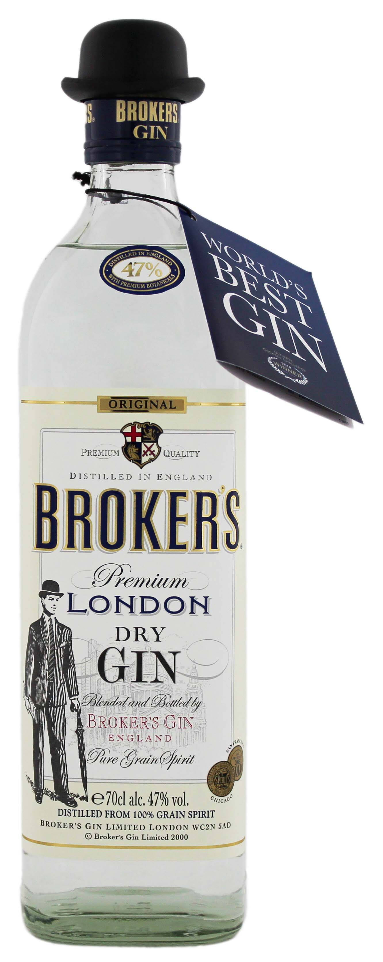 Một chai Brokers Gin với chiếc mũ quả dưa đặc trưng Hình nền