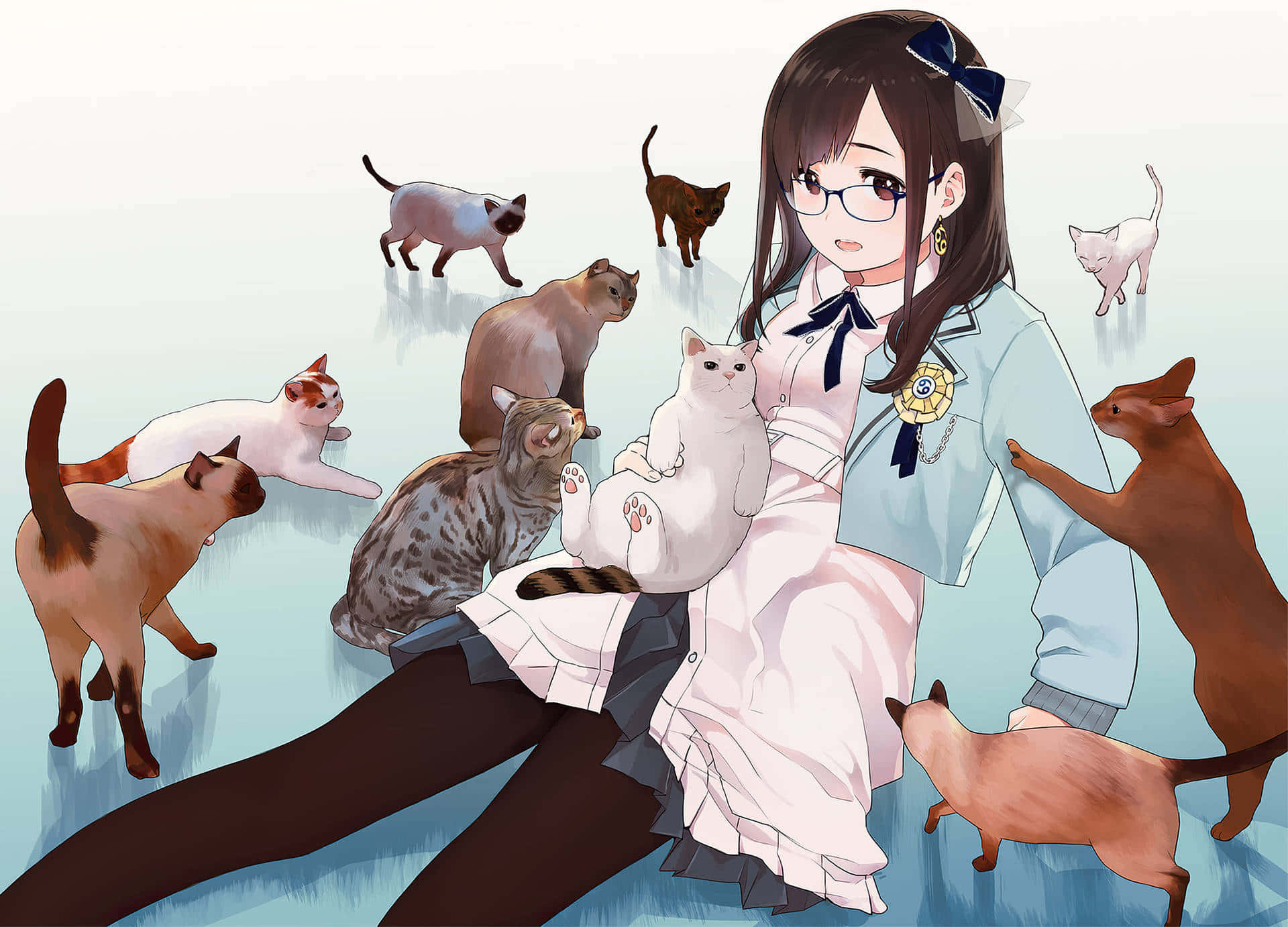 Một chú mèo Anime dễ thương đang thưởng thức sô-cô-la Hình nền
