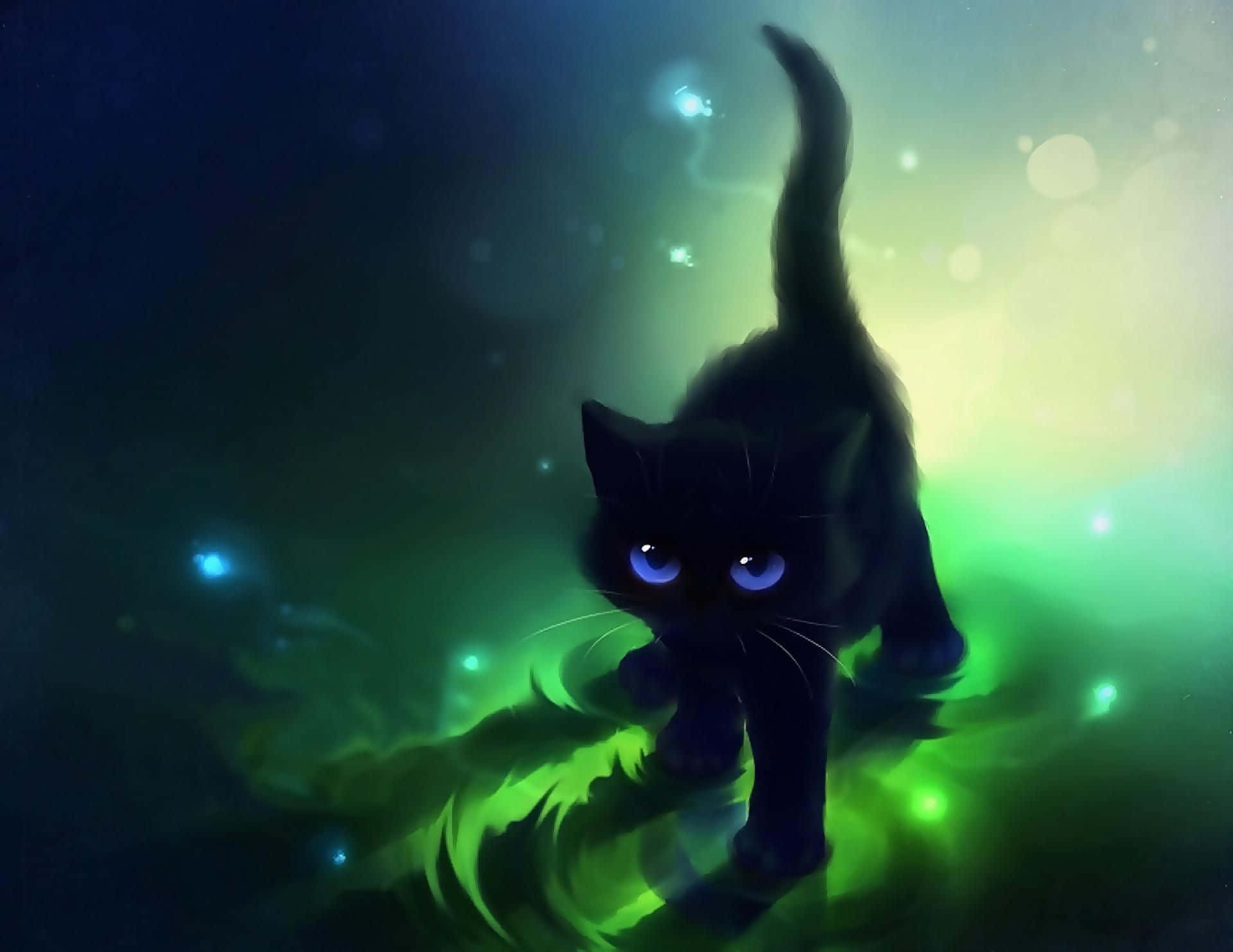 Một chú mèo anime tò mò nhảy lên không trung Hình nền