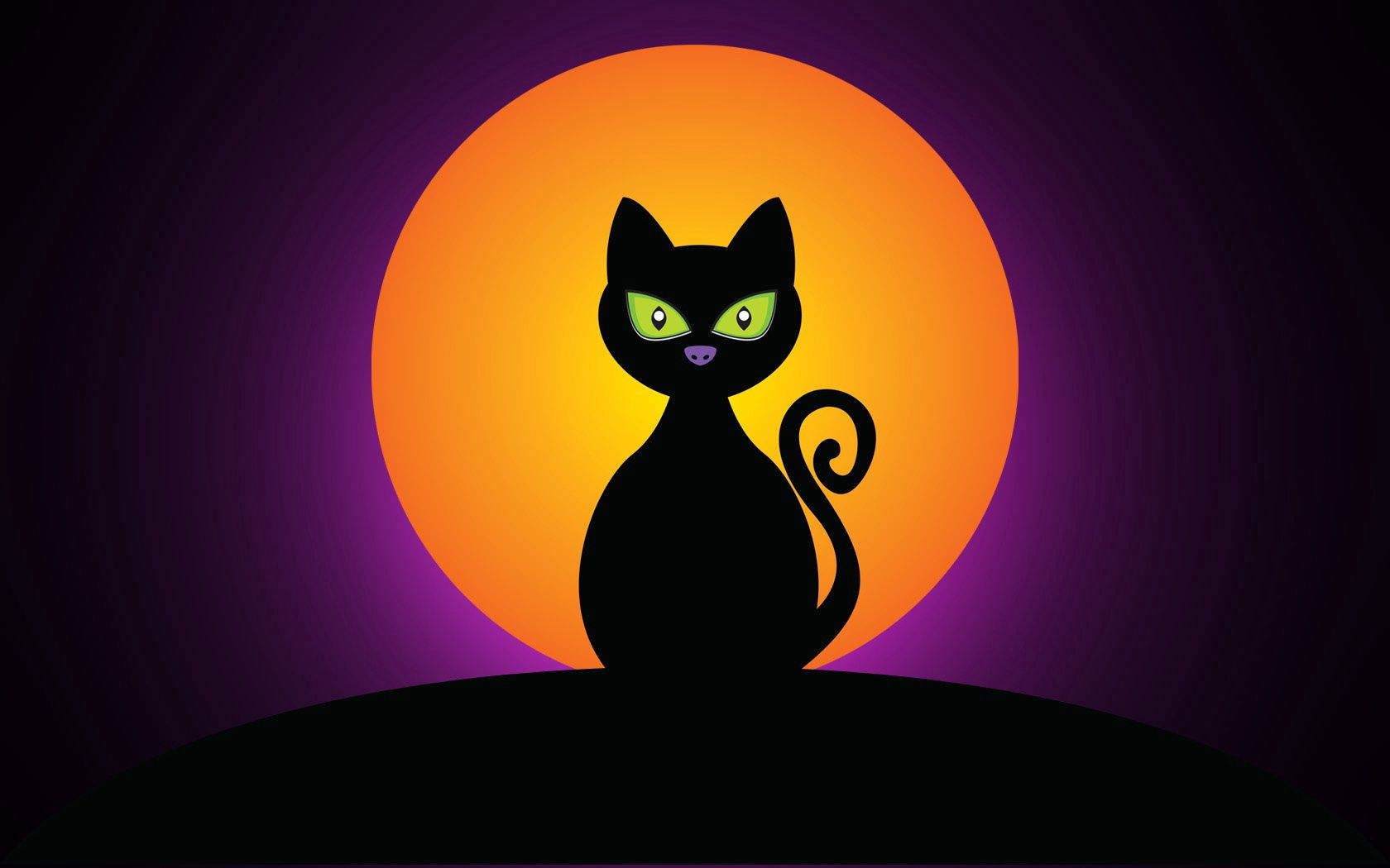 Mèo đen đứng trước mặt trăng Halloween.