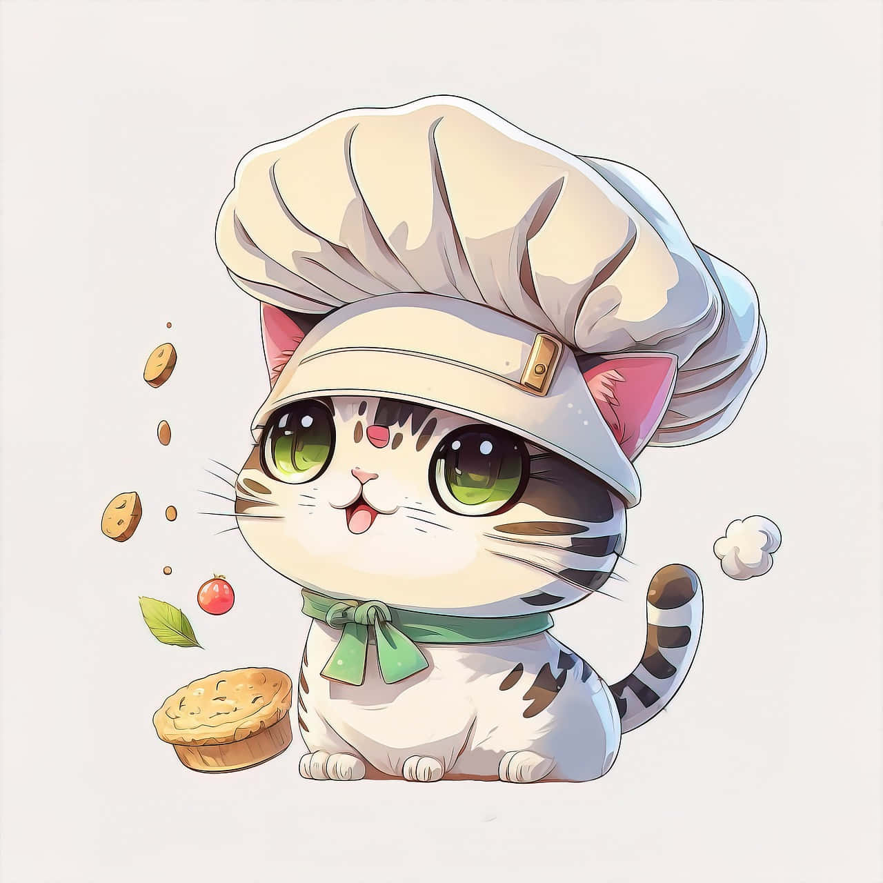 một chú mèo đội mũ đầu bếp đang cầm một chiếc bánh quy Hình nền