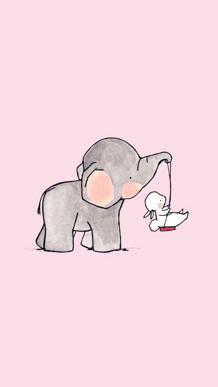 Một chú voi hoạt hình và một con vịt trắng trên nền hồng Hình nền