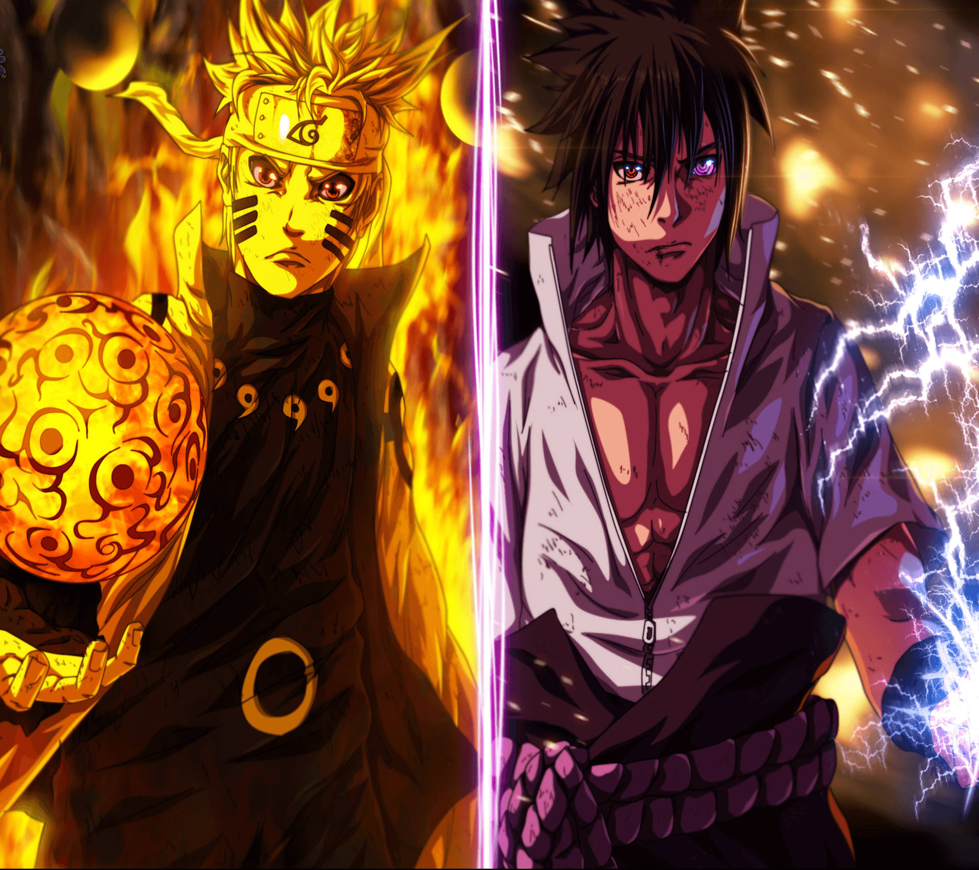 Chakra, jutsu và rasenshuriken của Naruto đối đầu với chidori và rinnegan của Sasuke.