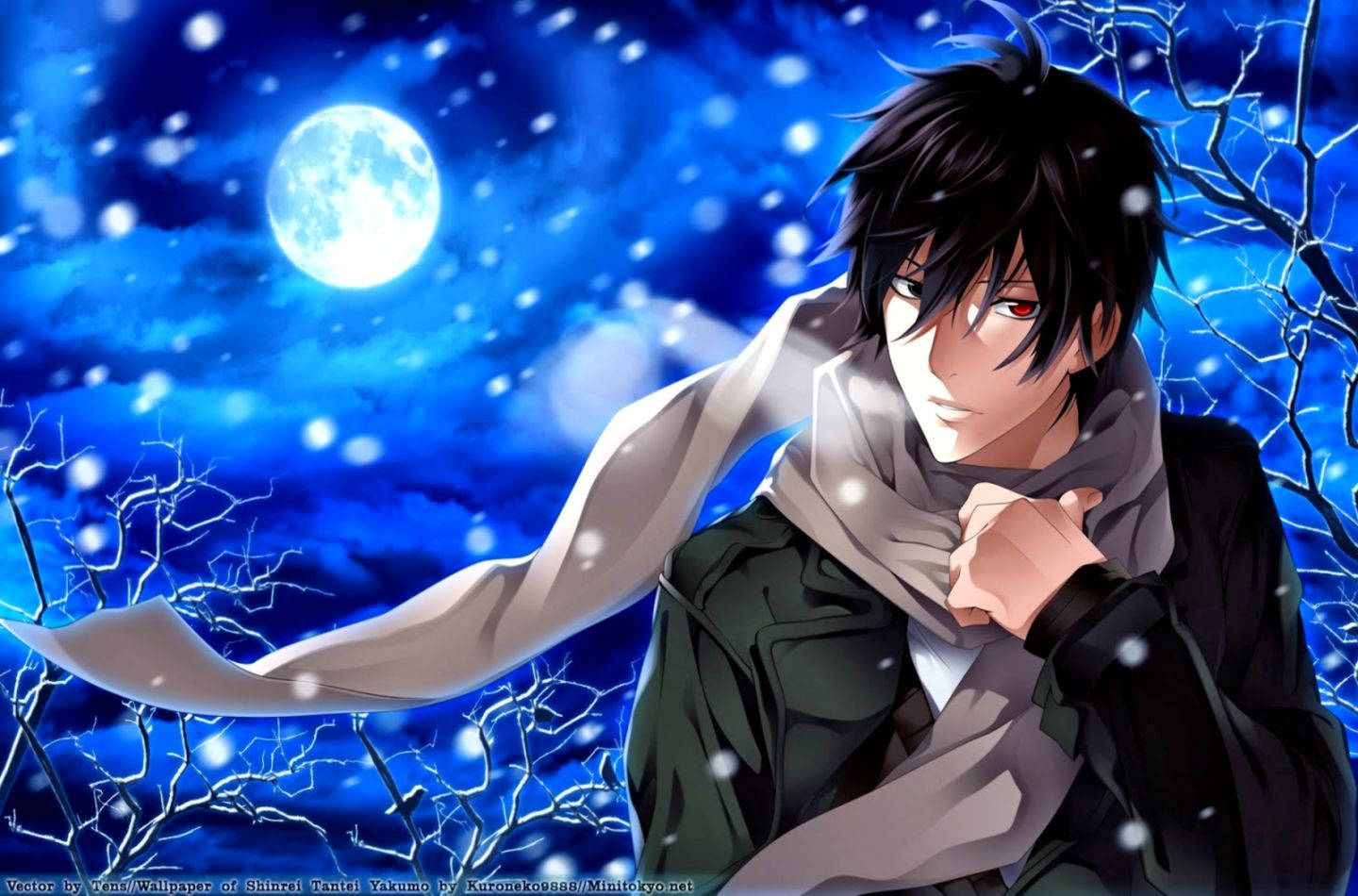 Hình nền HD chàng trai anime đêm mùa đông có tuyết