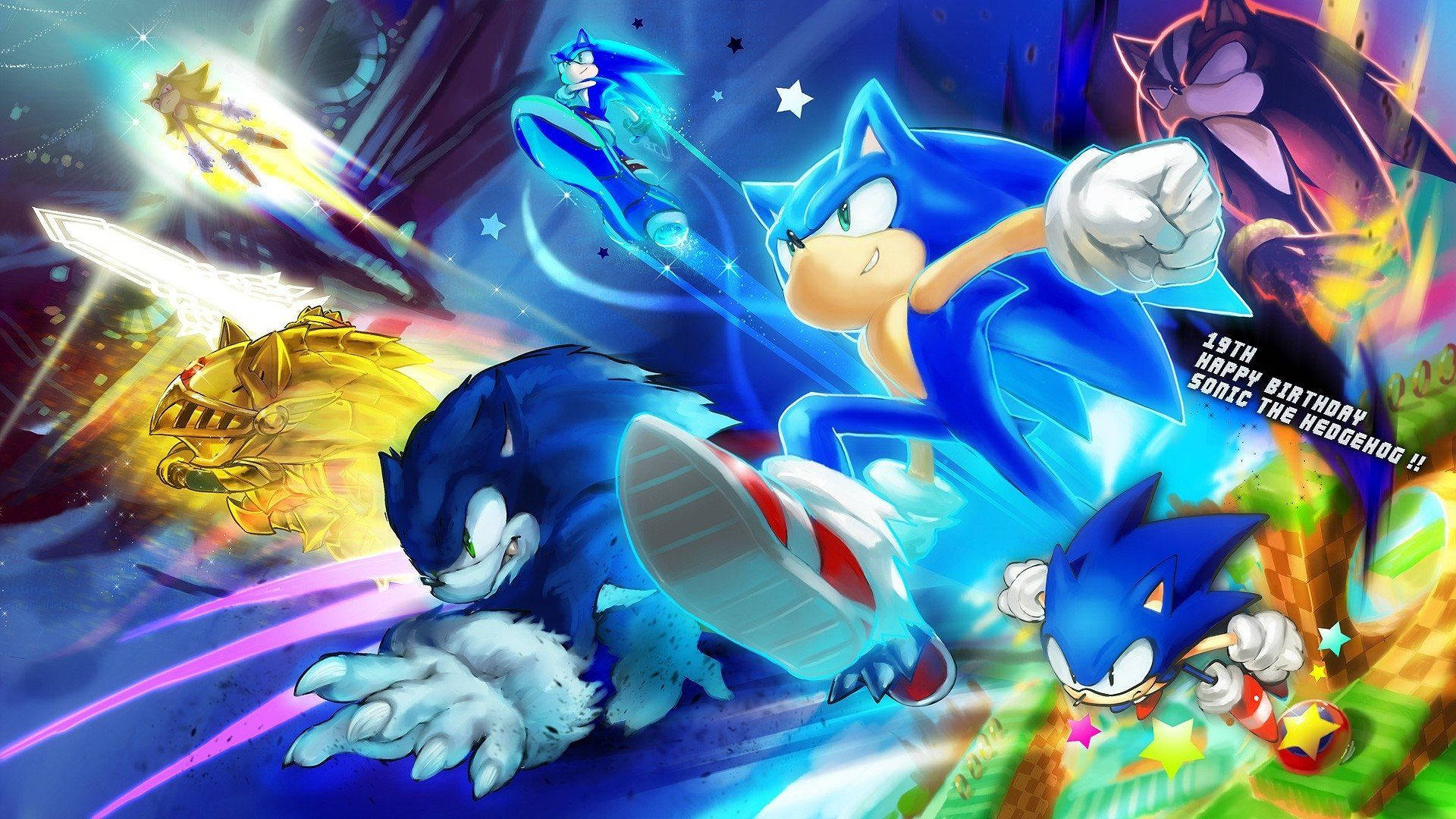 Hình nền Sonic the Hedgehog trong những hình dạng mạnh mẽ và tốc độ đặc trưng.
