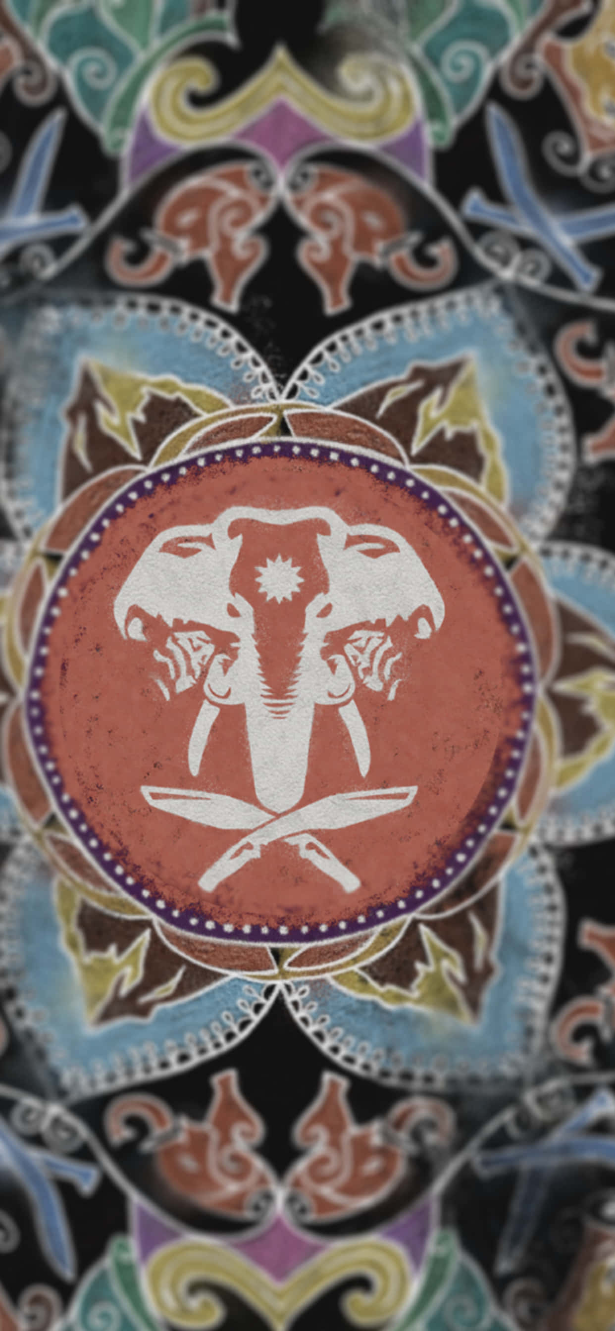 một mandala đầy màu sắc với hổ và voi Hình nền