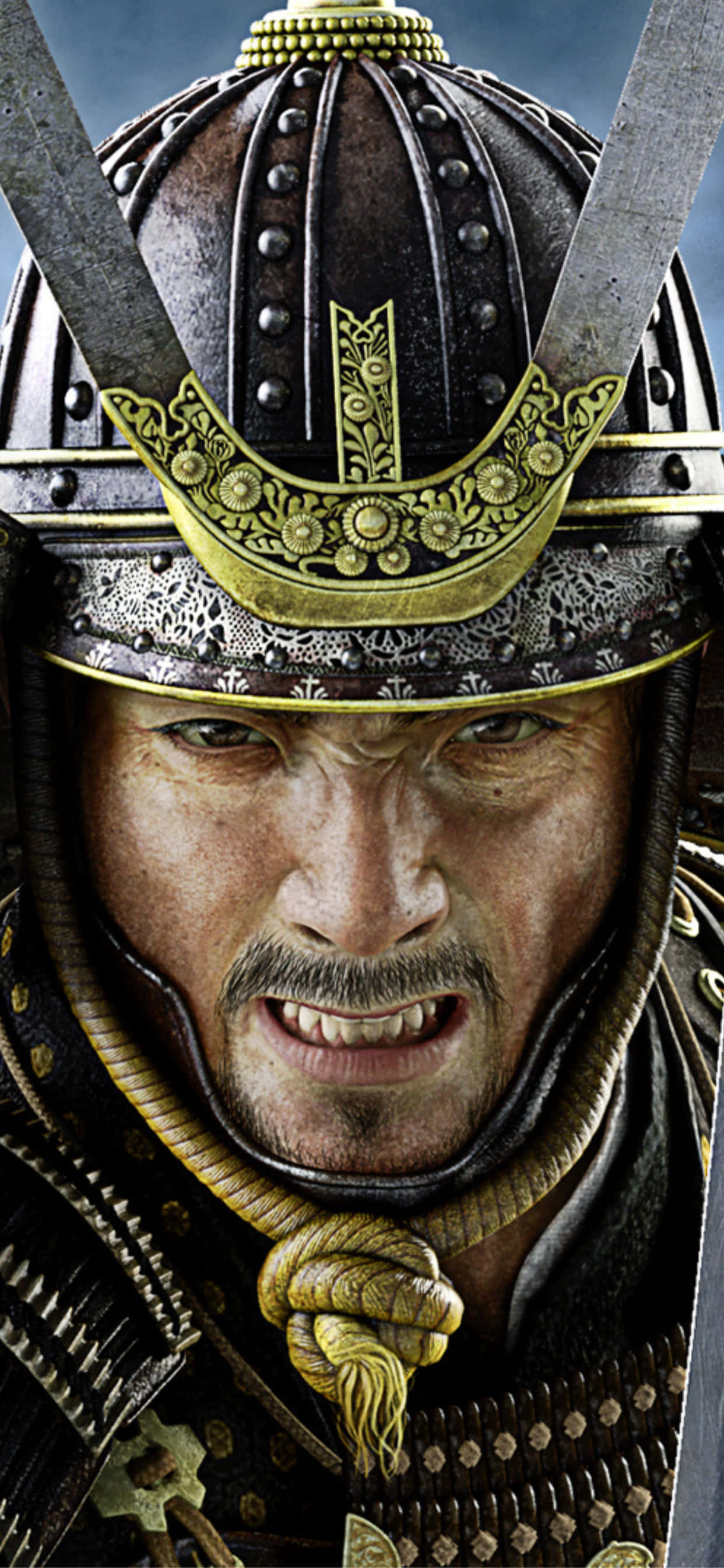 một người đàn ông trong trang phục samurai với hai thanh kiếm Hình nền