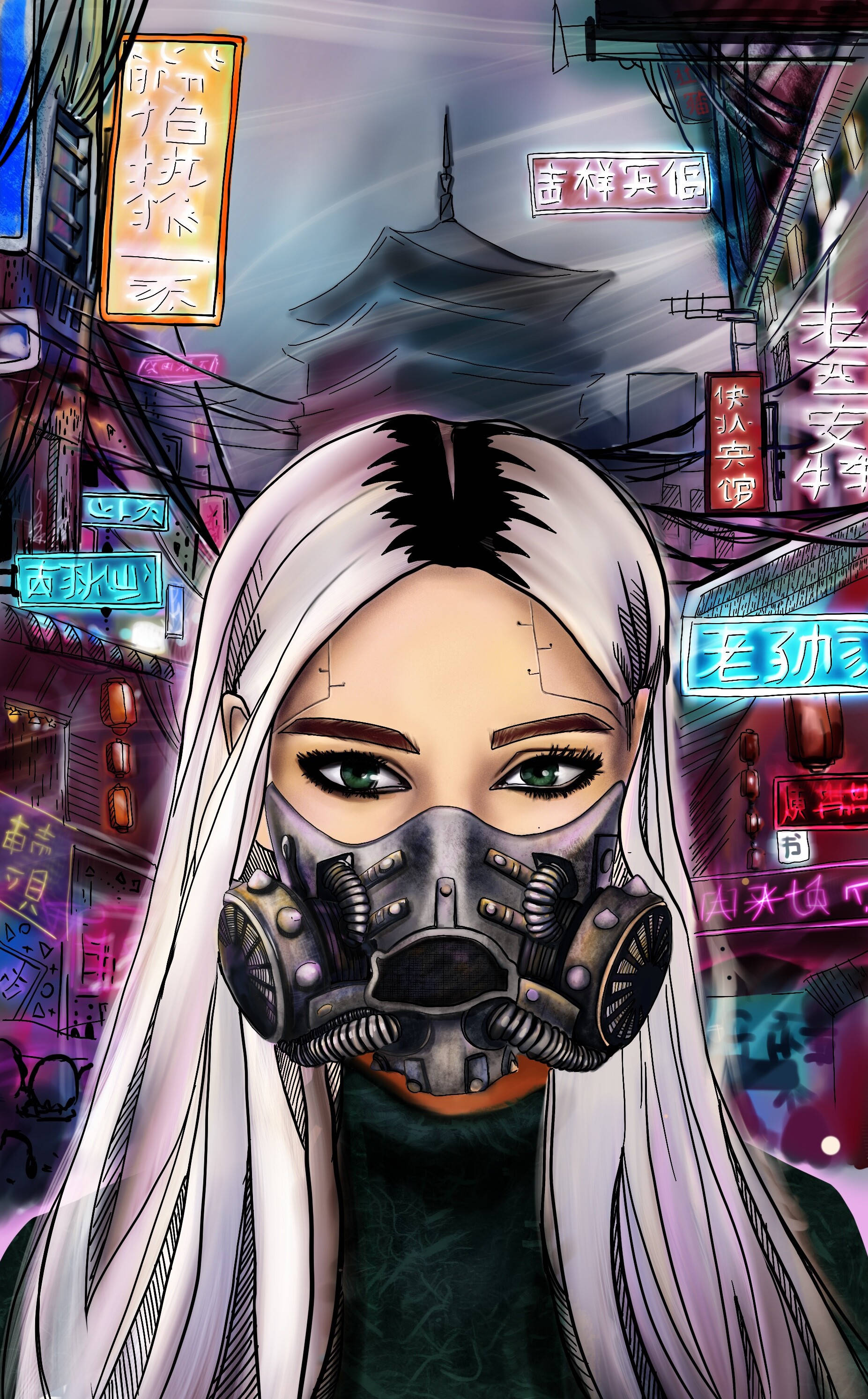 Một người theo chủ nghĩa tương lai cyberpunk tuyệt đẹp đeo mặt nạ robot Hình nền