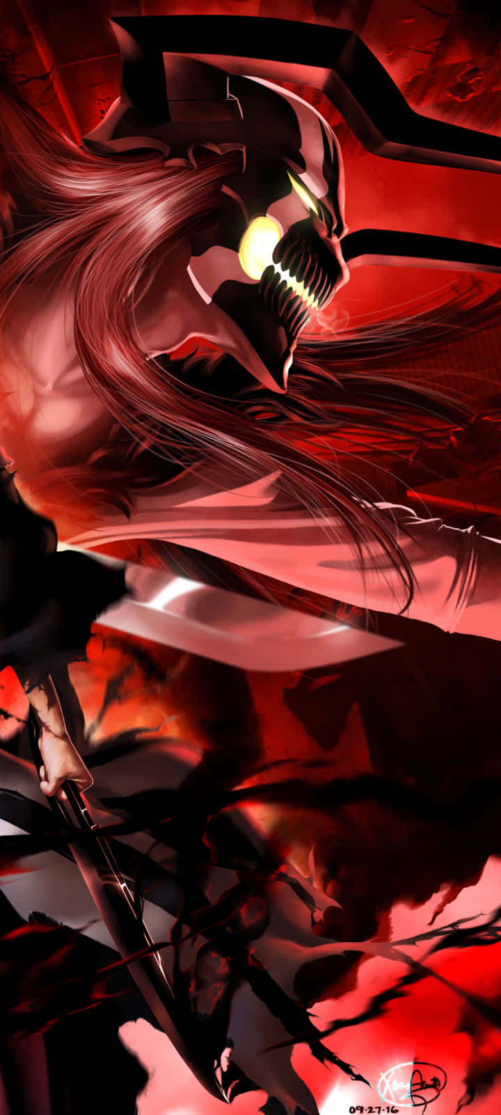nhân vật anime đỏ và đen với mái tóc dài Hình nền