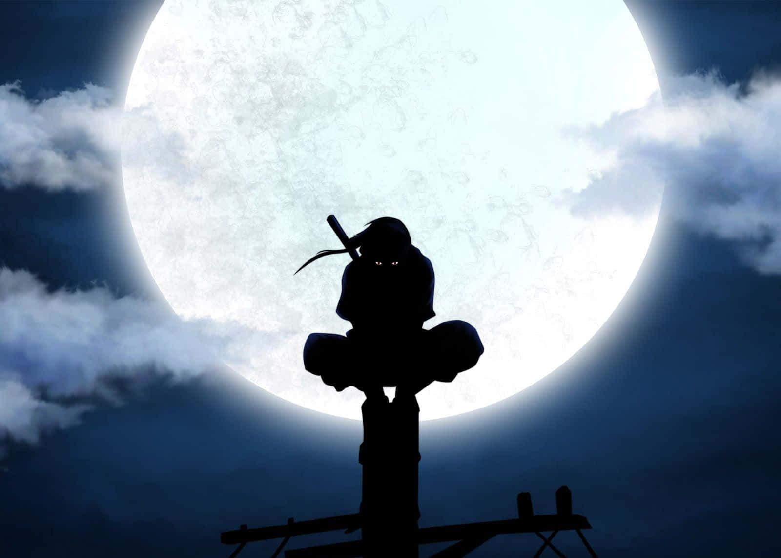 Một nhân vật đầy uy lực và bí ẩn, Uchiha Itachi đứng dưới ánh trăng. Hình nền