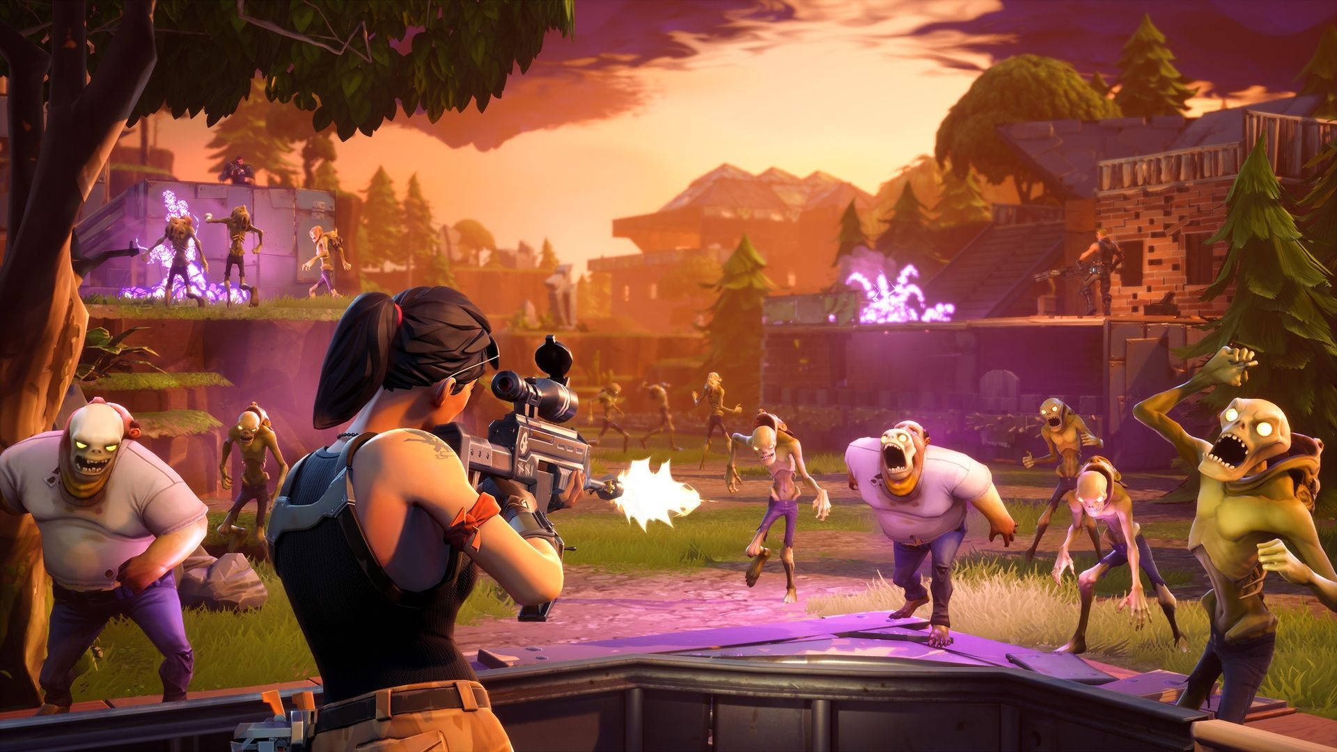 Một nữ chiến binh từ Fortnite chiến đấu chống lại quái vật hình nền HD.