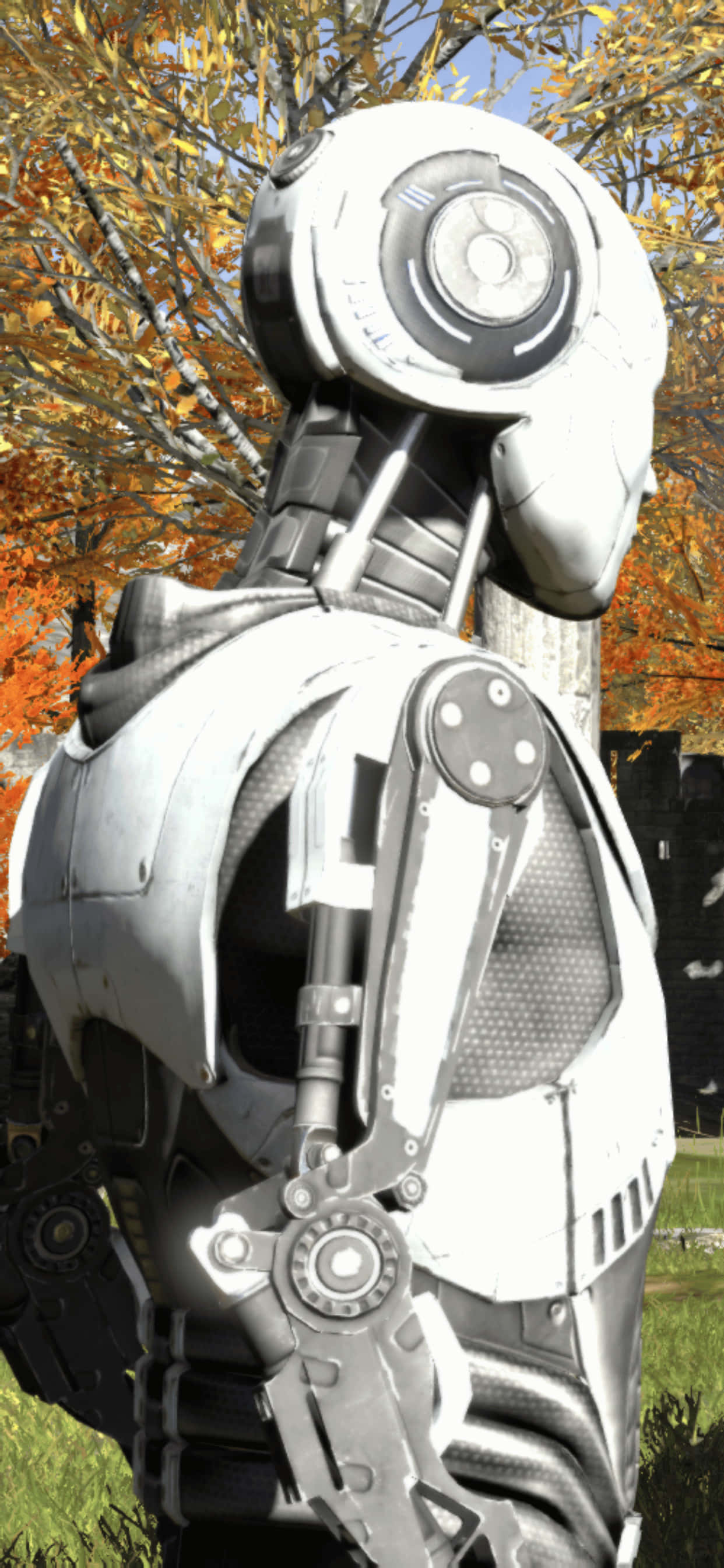 một robot đang đứng trên cánh đồng có cây cối Hình nền