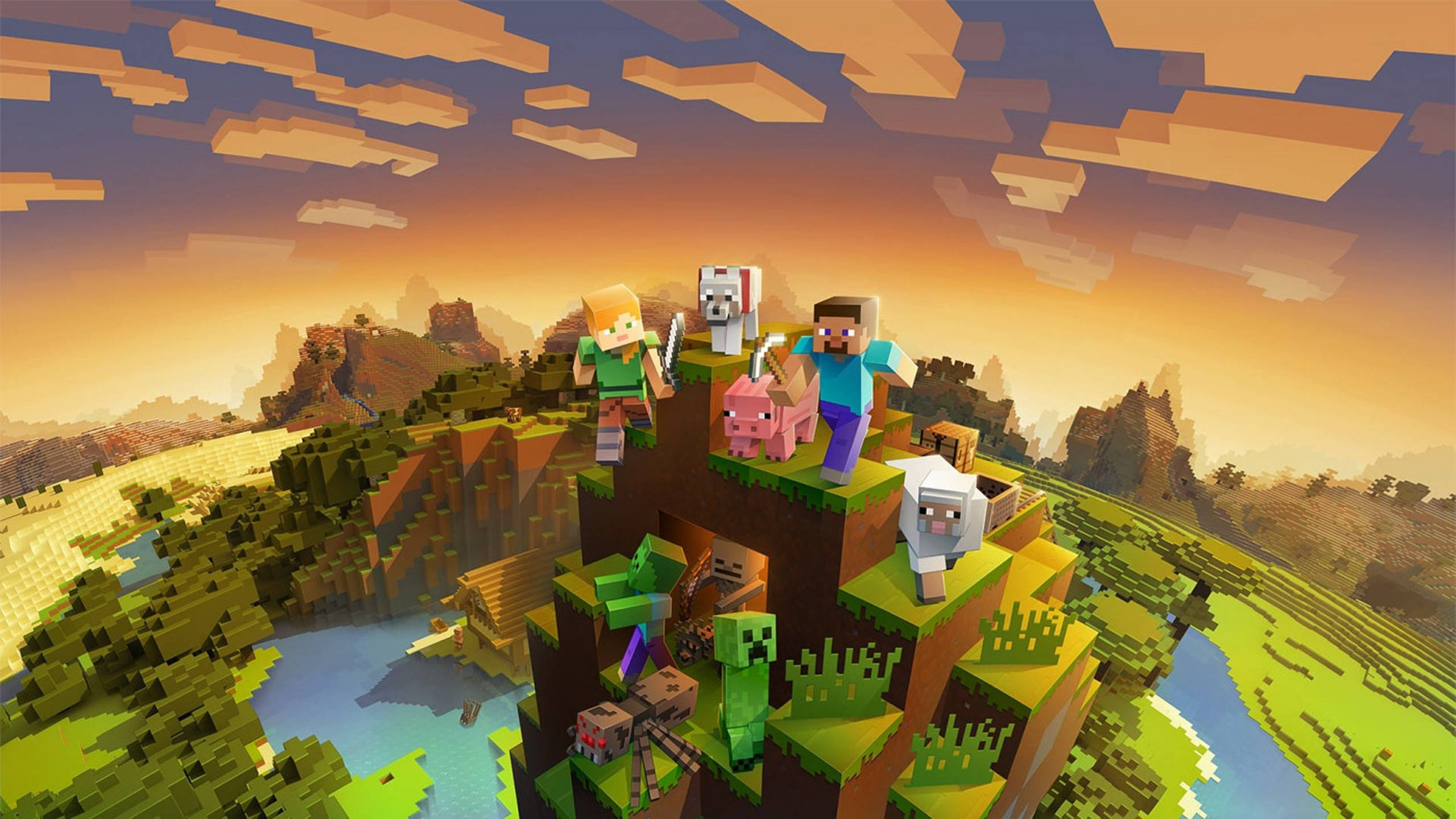 Mountain Hoàng Hôn 2560x1440 Minecraft Hình nền