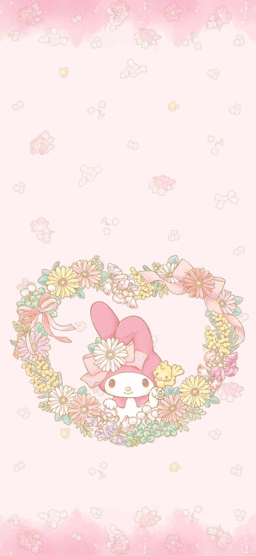 My Melody dễ thương trong khung trái tim hoa Hình nền