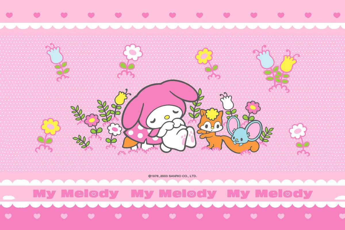 My Melody ngủ trên desktop với hoa Hình nền
