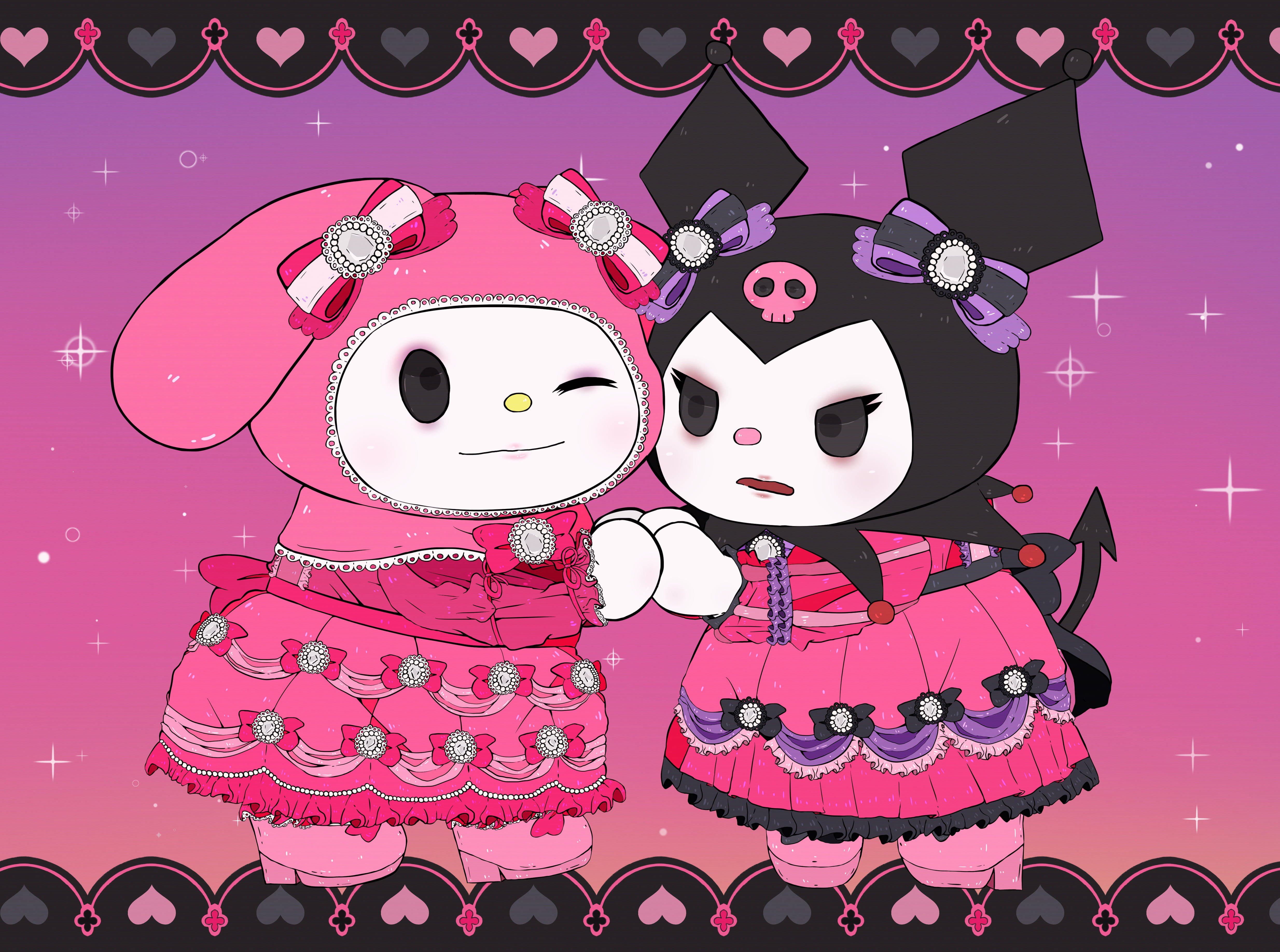 My Melody và Kuromi đáng yêu trong váy hồng Hình nền