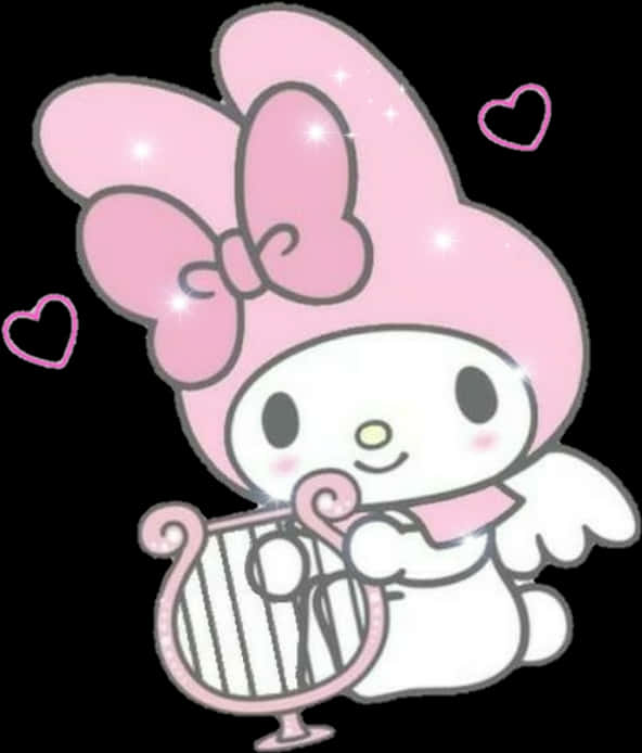 My Melody Với Đàn Hạc Và Trái Tim Hình nền