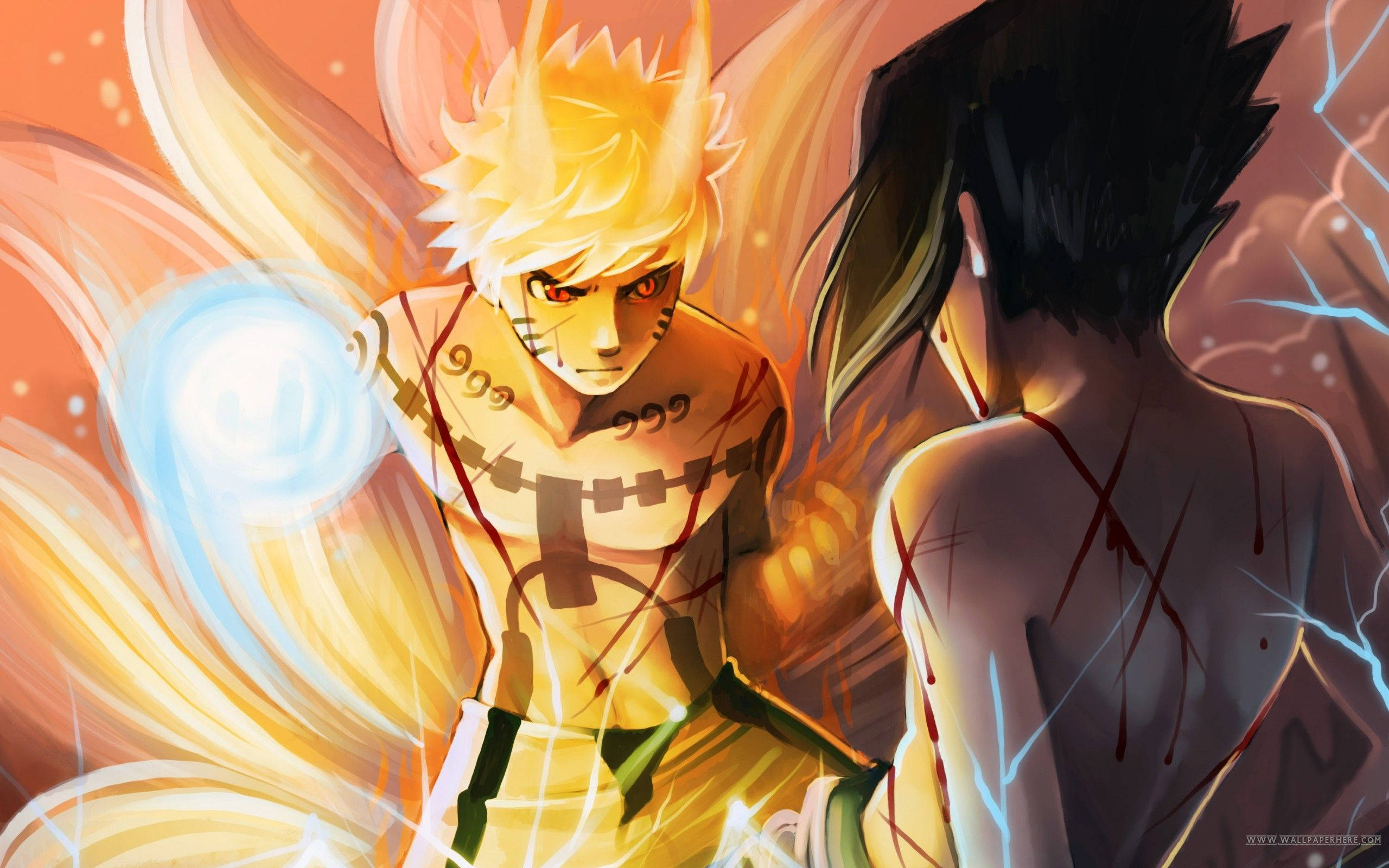 Naruto Cửu Vĩ và Sasuke trong trận chiến Hình nền