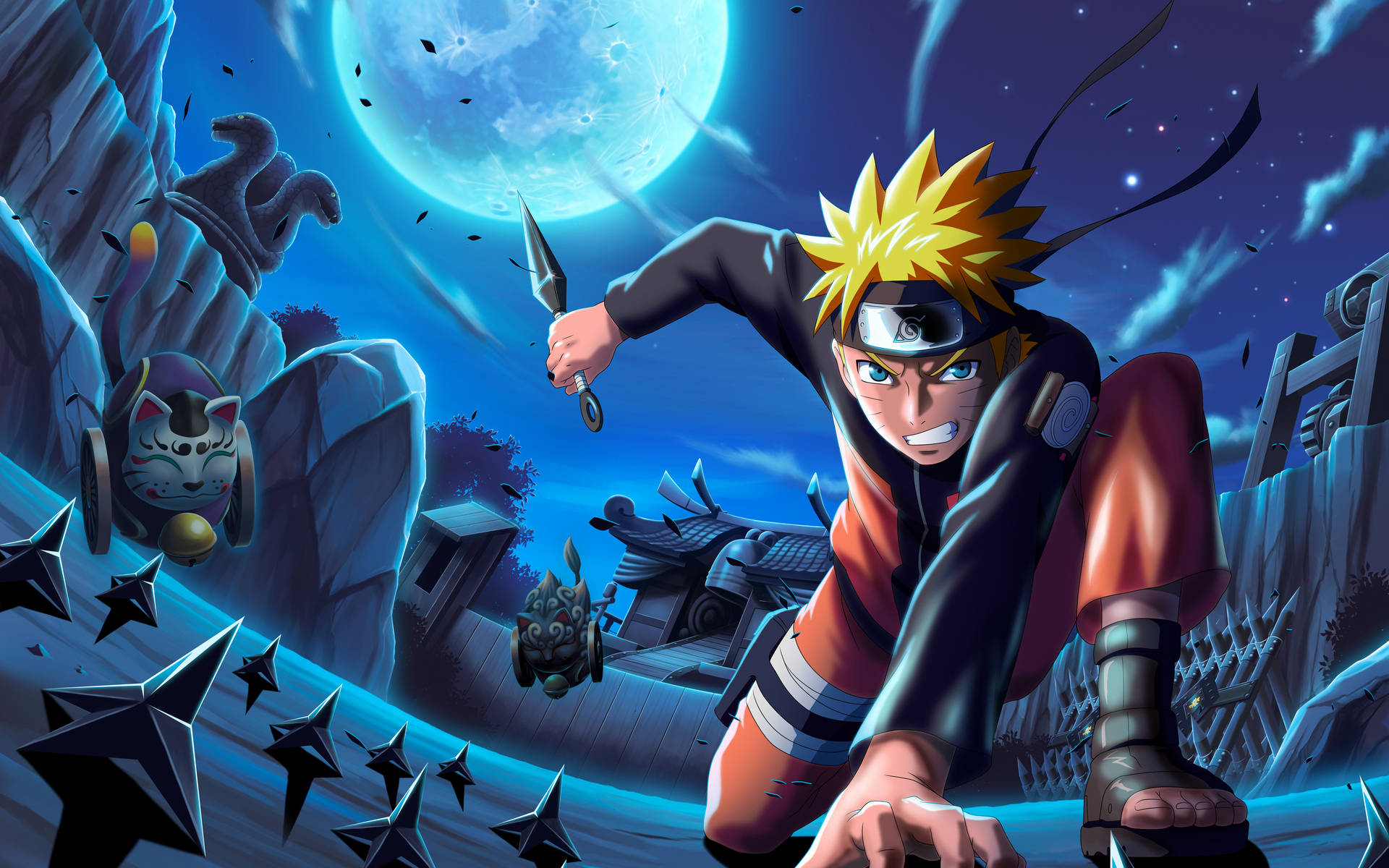 Naruto Uzumaki Dưới Ánh Trăng Konoha Hình nền