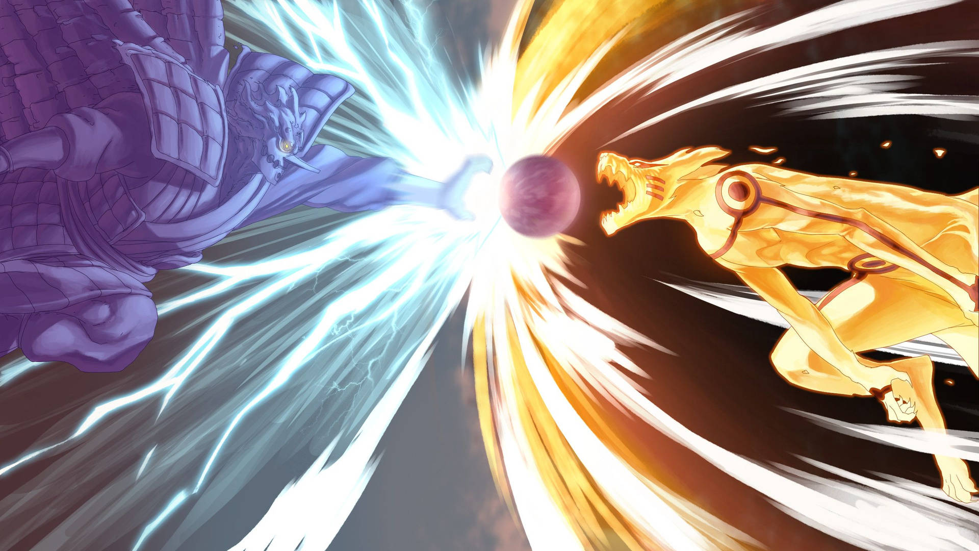 Hình nền chế độ Kurama của Naruto đối đầu với chế độ chakra Susanoo của Sasuke.