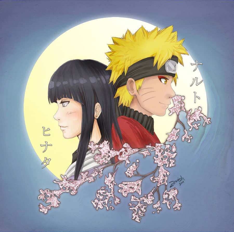 Naruto và Hinata dễ thương bên hoa anh đào Hình nền
