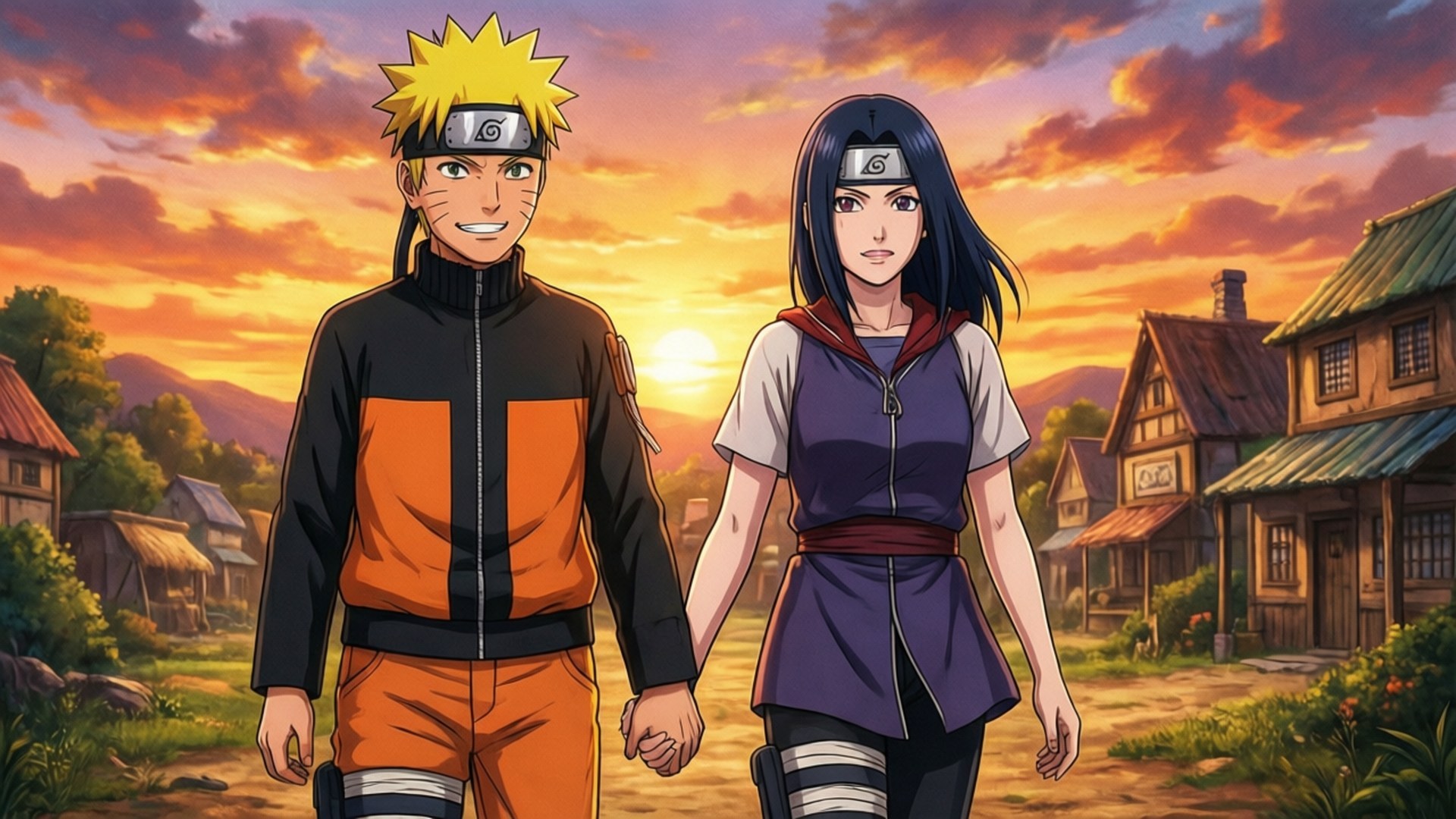 Naruto và Hinata lúc hoàng hôn Hình nền