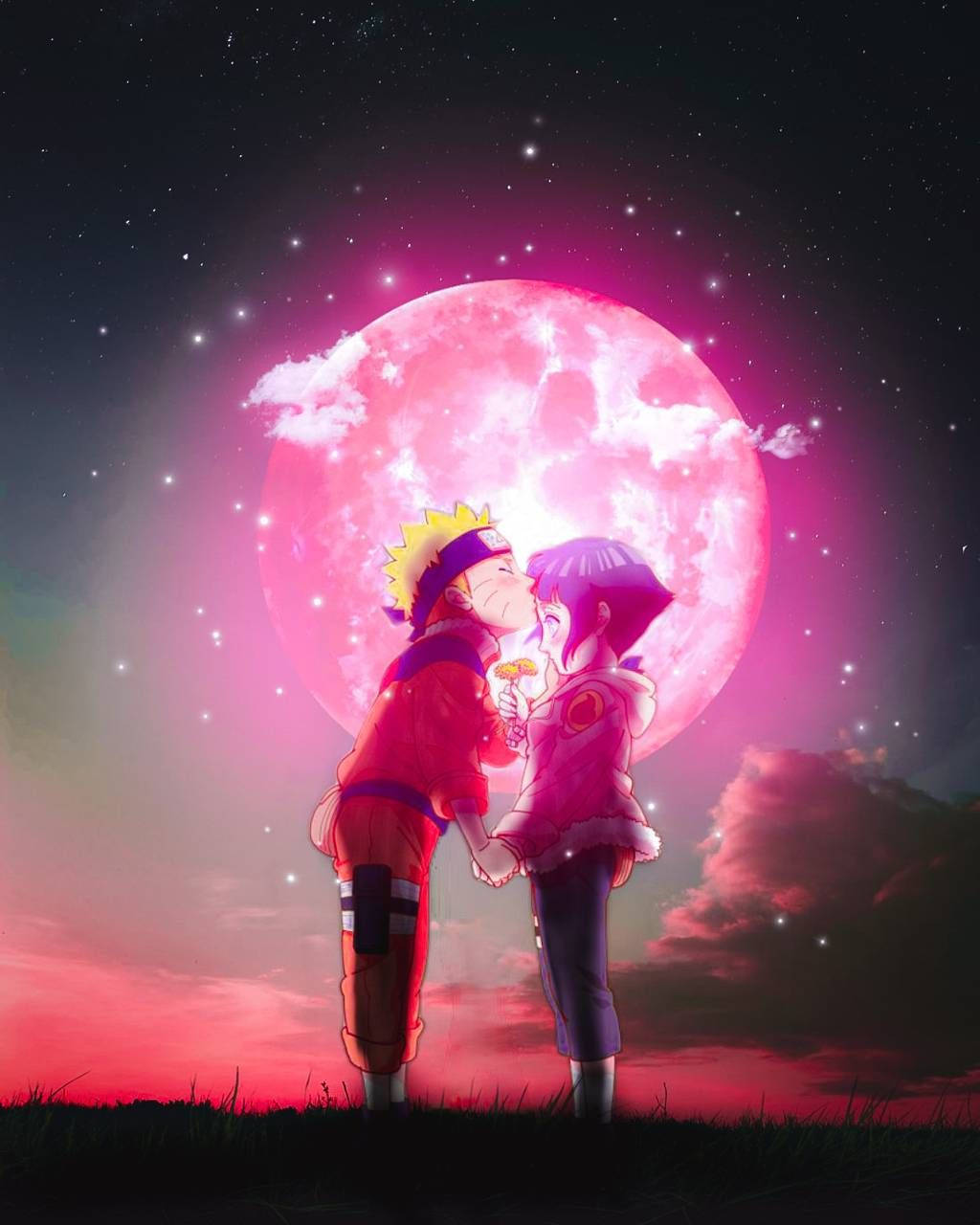 Naruto và Hinata Mặt Trăng Hồng Hình nền