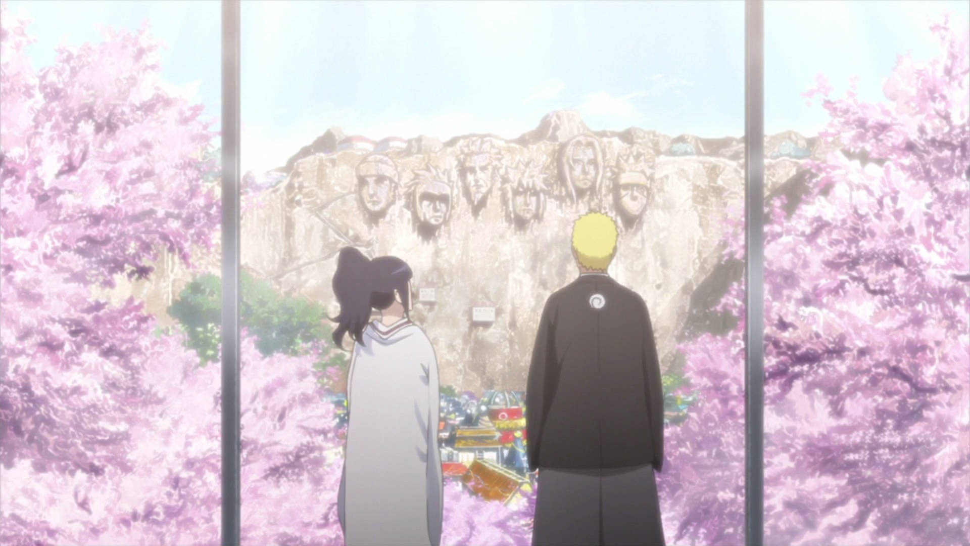 Naruto và Hinata trước núi Hokage Hình nền
