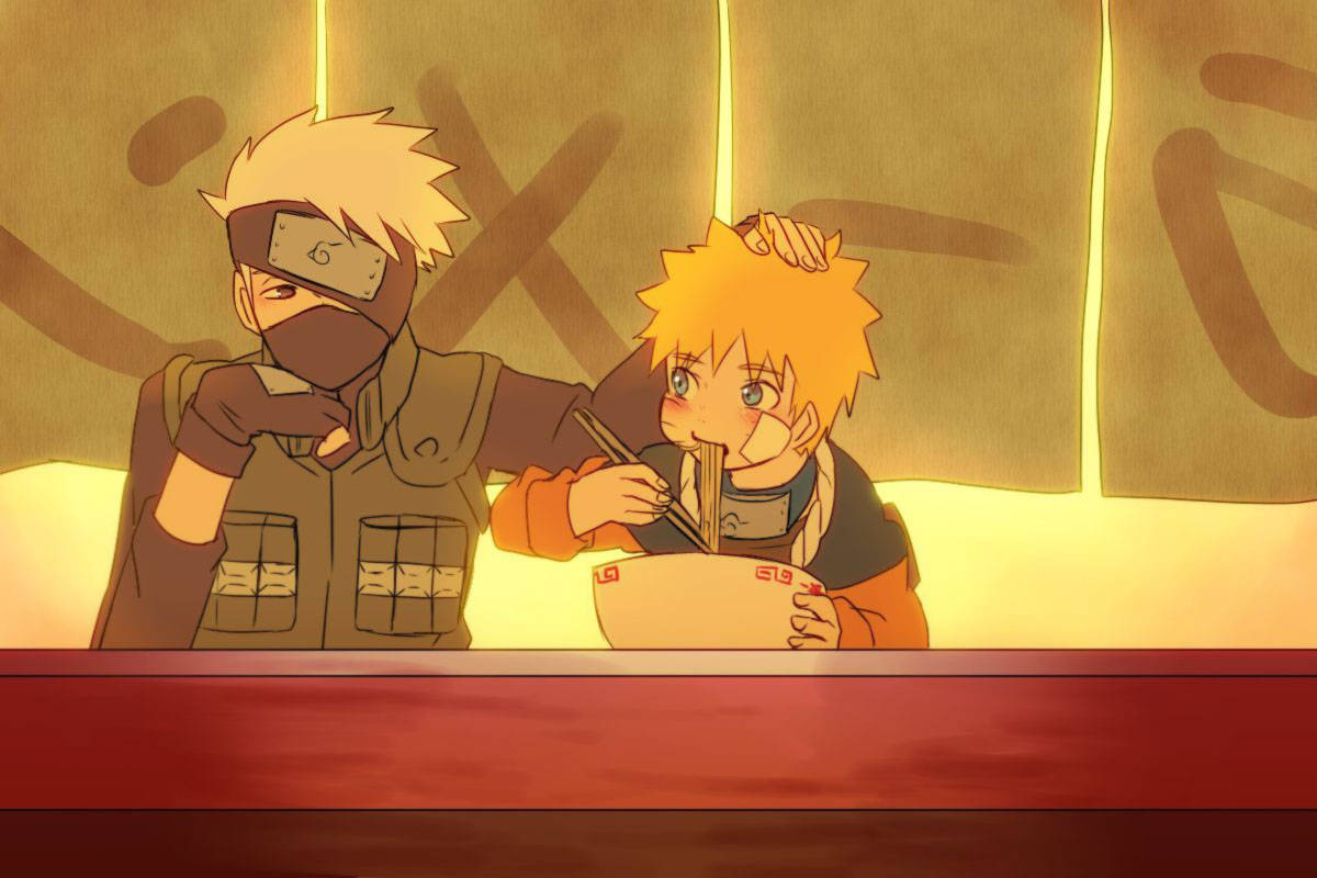 Naruto và Kakashi dễ thương ở tiệm mì ramen Hình nền