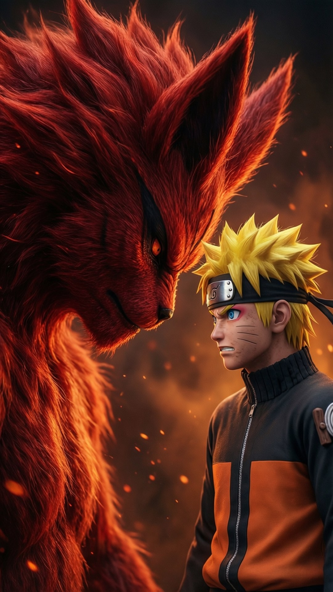 Naruto đứng trước Cửu Vĩ Hồ Ly.