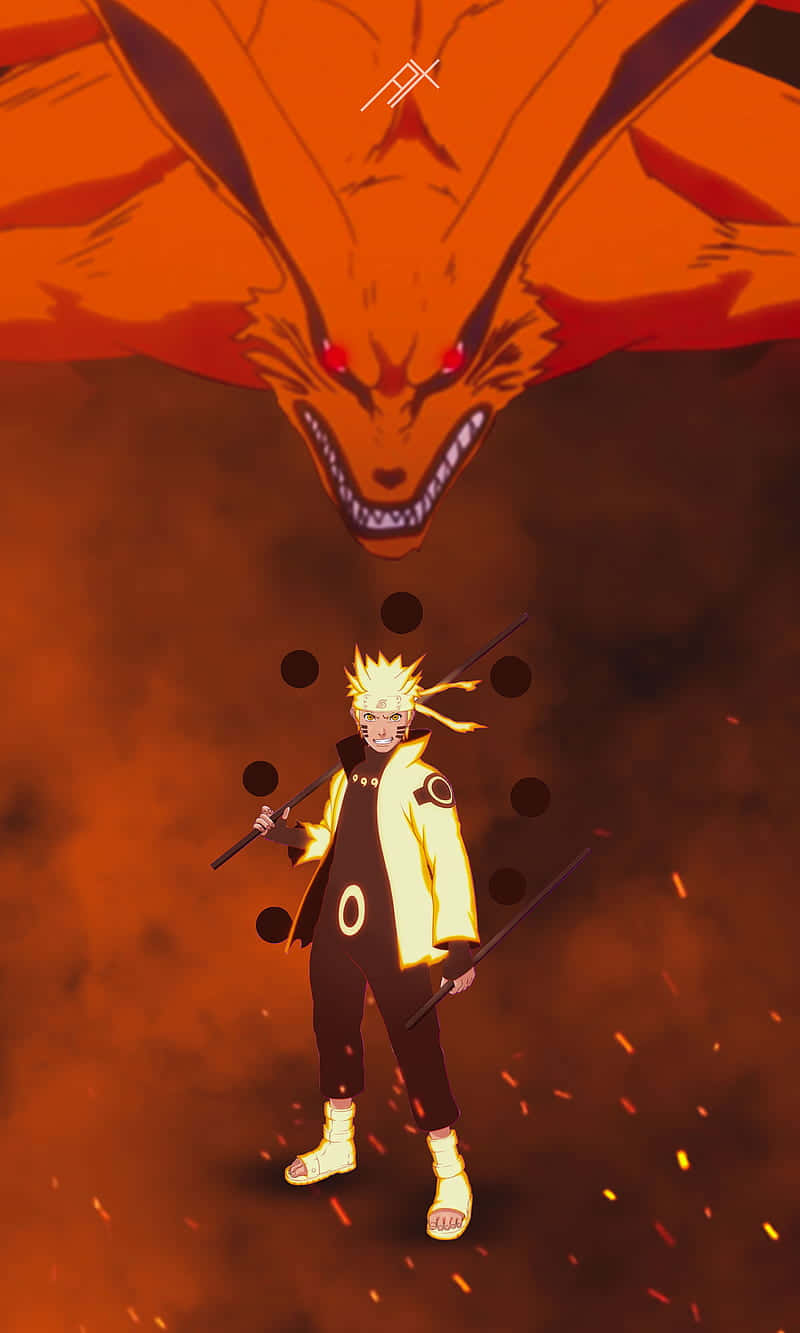 Naruto Với Kurama Màu Cam Hoạt Hình Hình nền